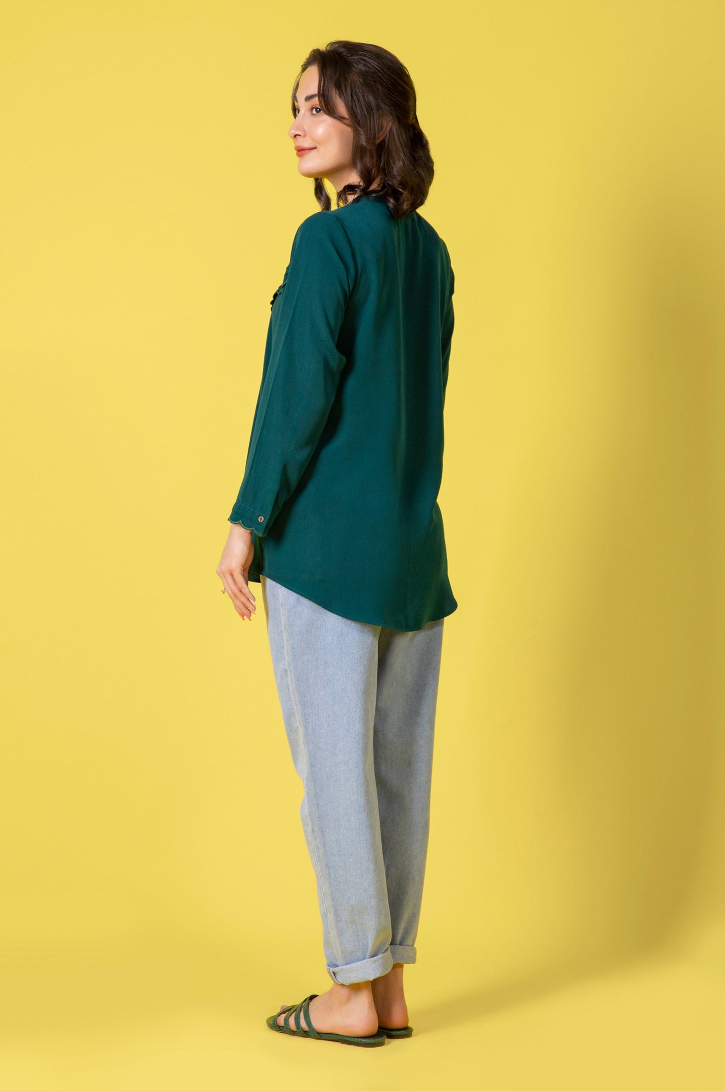 Stitched 1 Piece Embroidered Crepe Shirt