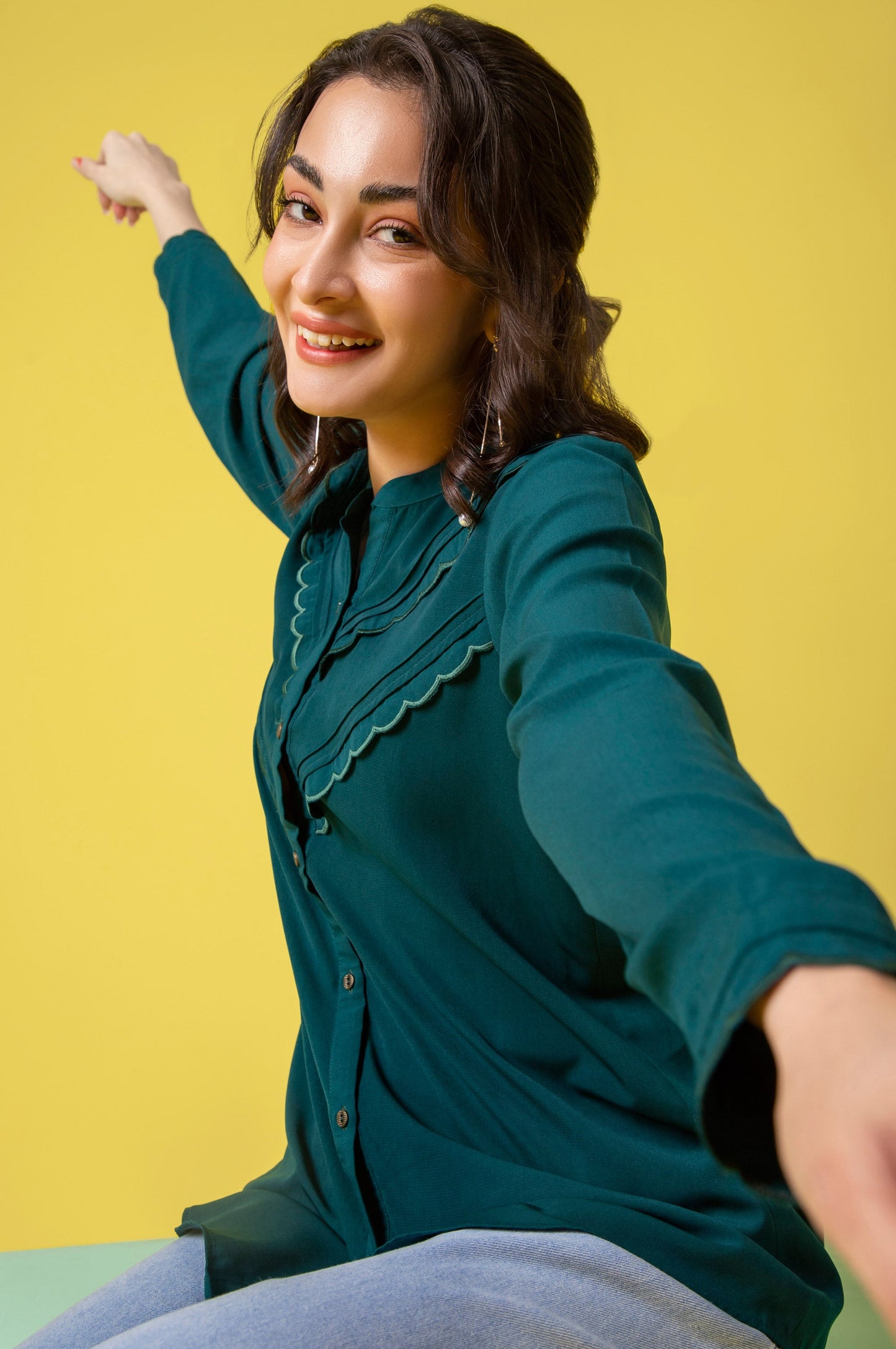 Stitched 1 Piece Embroidered Crepe Shirt