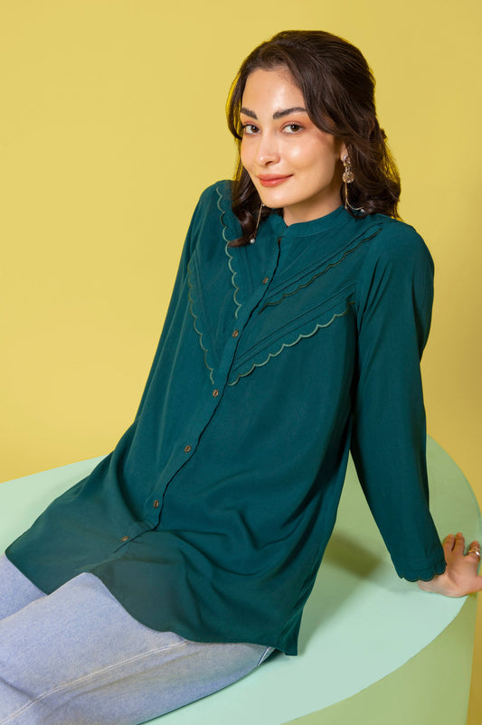 Stitched 1 Piece Embroidered Crepe Shirt