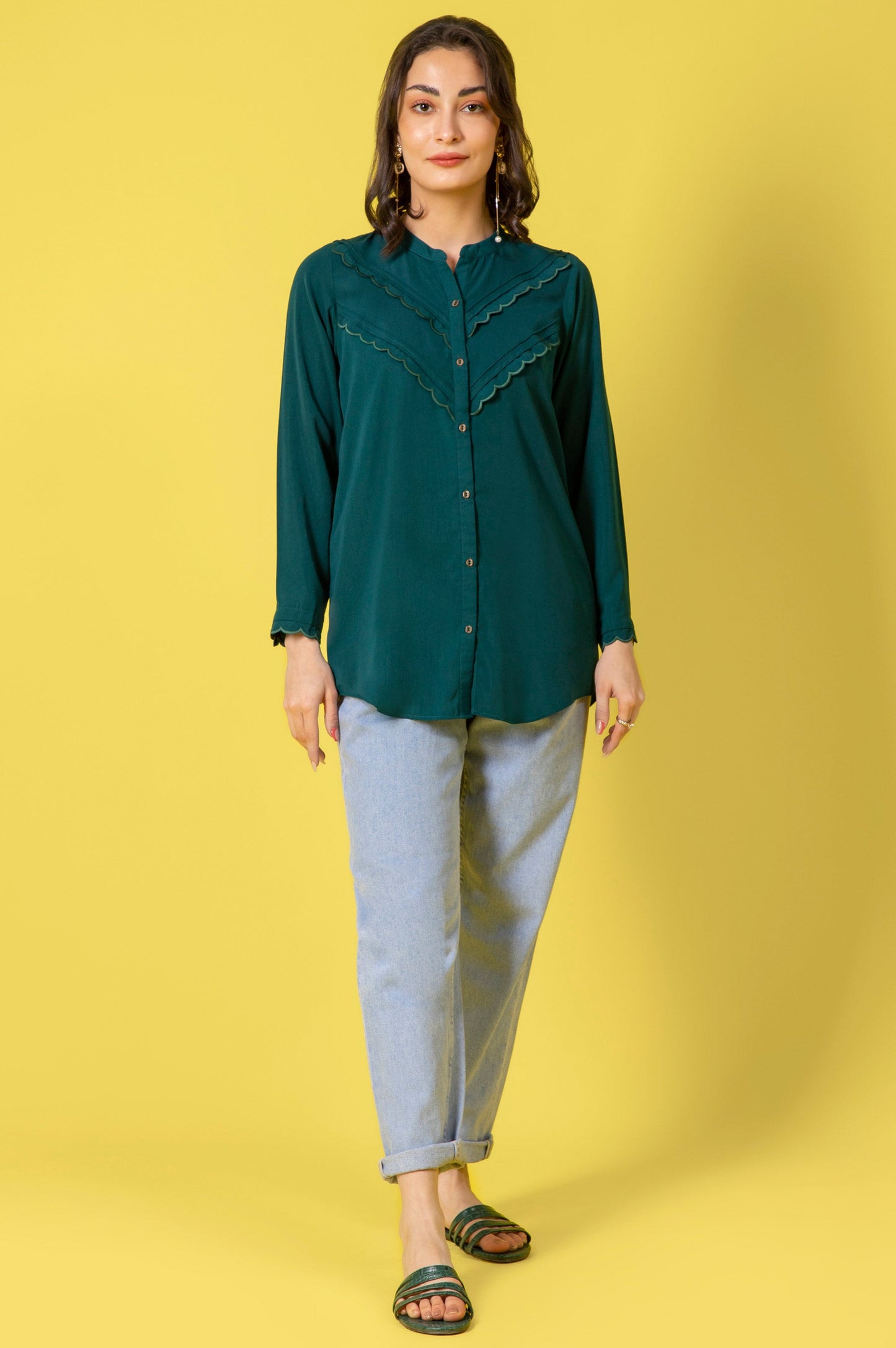 Stitched 1 Piece Embroidered Crepe Shirt