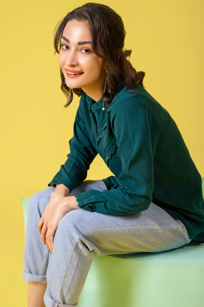 Stitched 1 Piece Embroidered Crepe Shirt