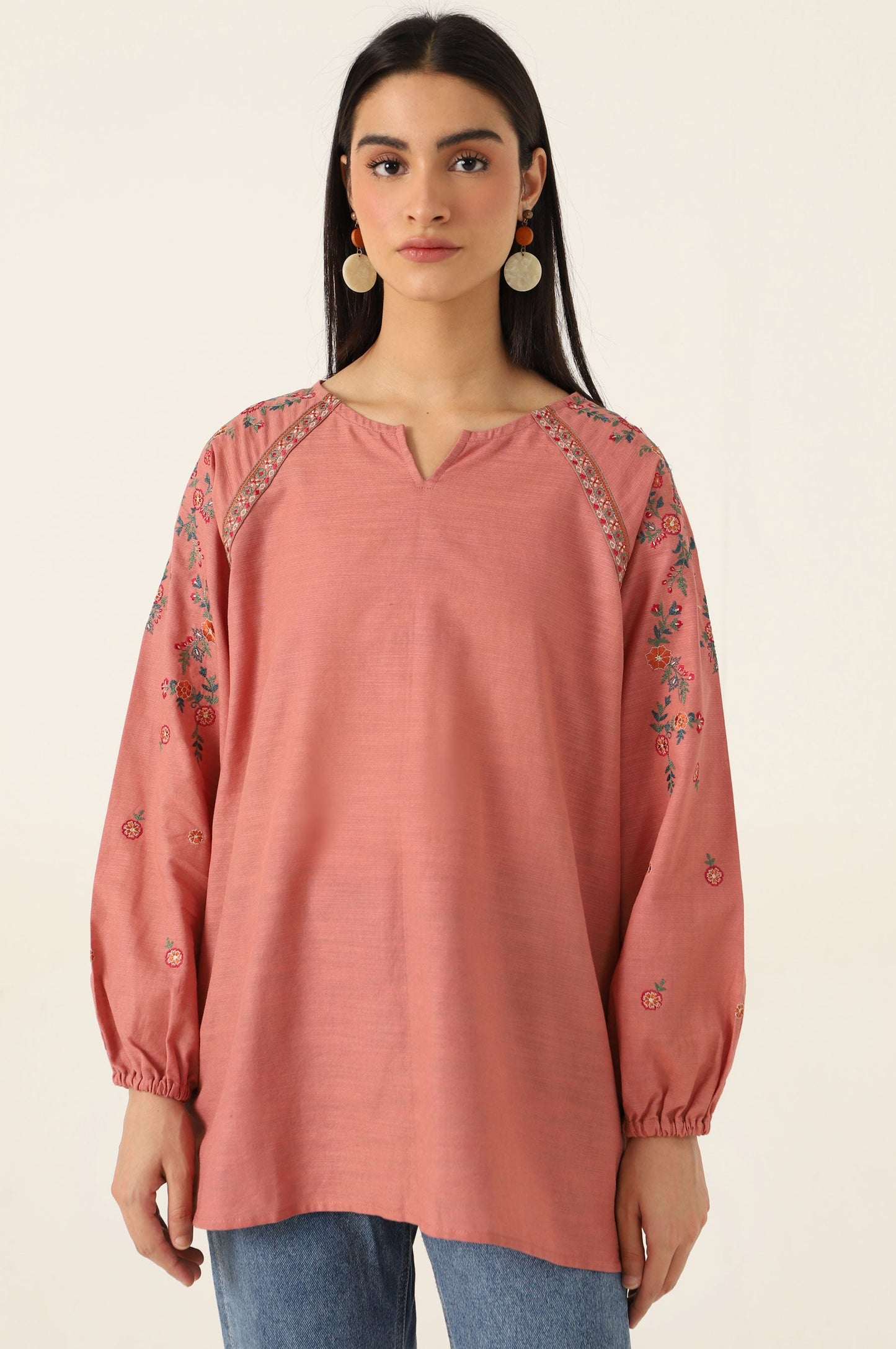 Stitched 1 Piece Embroidered Cotton Slub Shirt