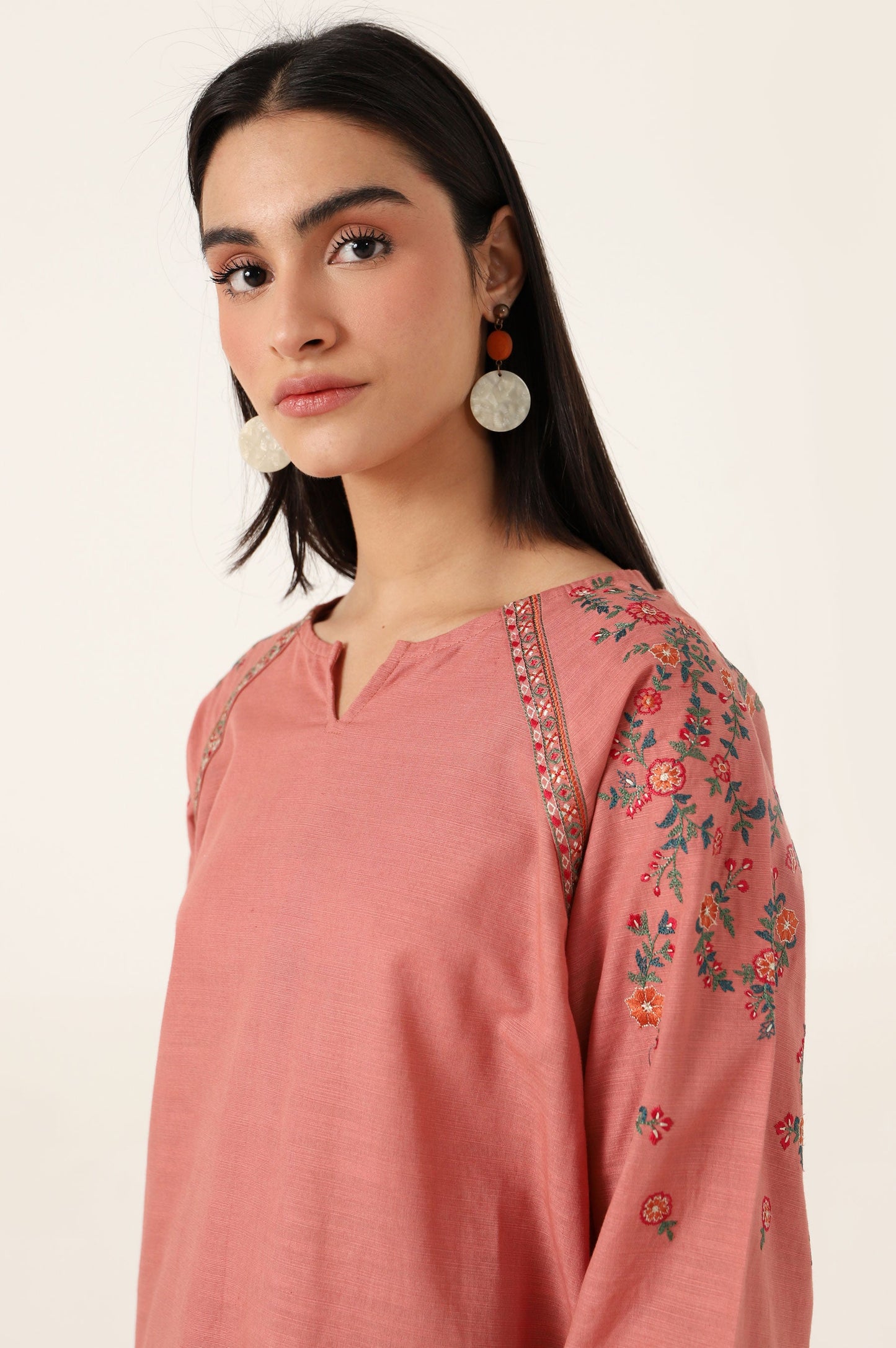 Stitched 1 Piece Embroidered Cotton Slub Shirt