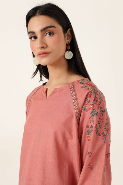 Stitched 1 Piece Embroidered Cotton Slub Shirt