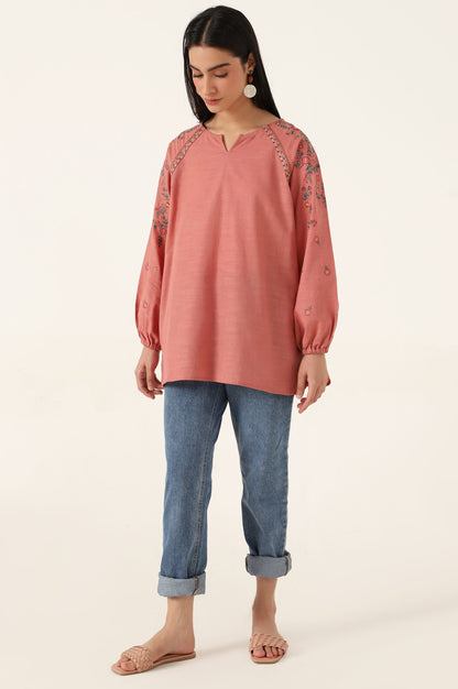 Stitched 1 Piece Embroidered Cotton Slub Shirt