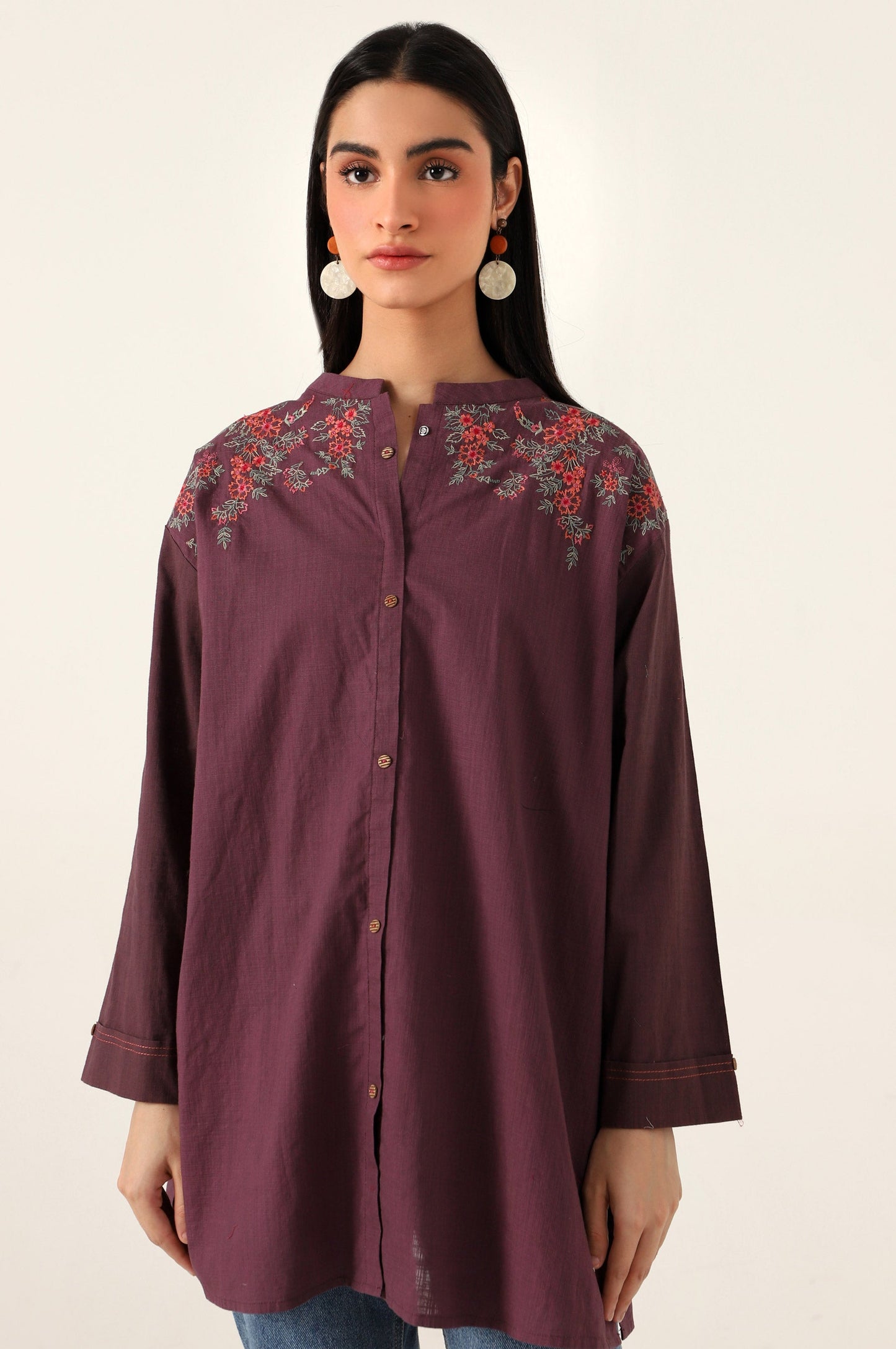 Stitched 1 Piece Embroidered Cotton Slub Top