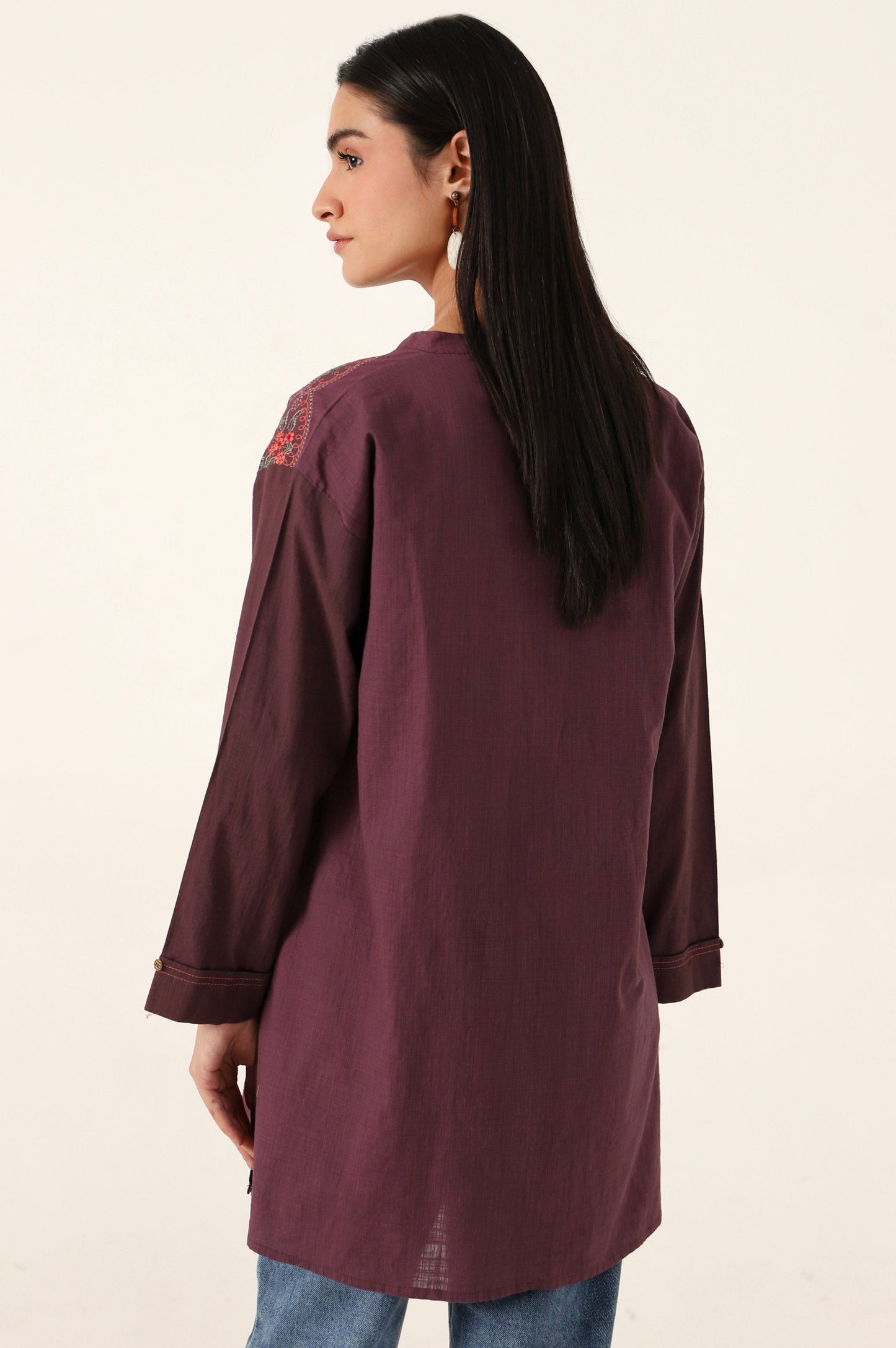 Stitched 1 Piece Embroidered Cotton Slub Top