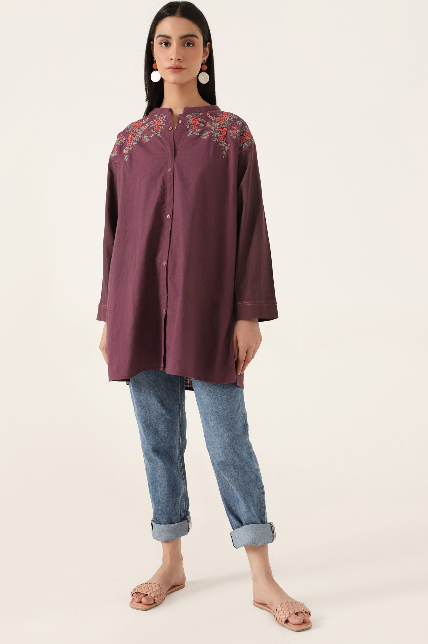 Stitched 1 Piece Embroidered Cotton Slub Top