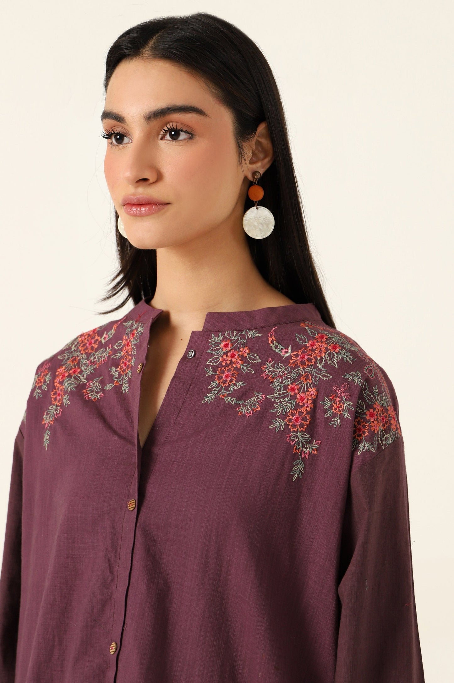 Stitched 1 Piece Embroidered Cotton Slub Top