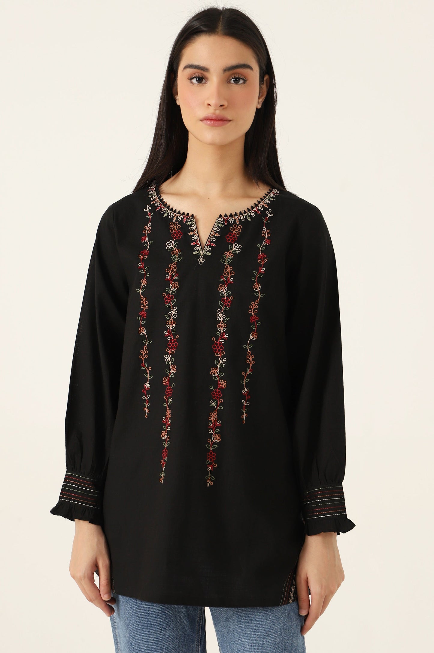Stitched 1 Piece Embroidered Cotton Slub Top