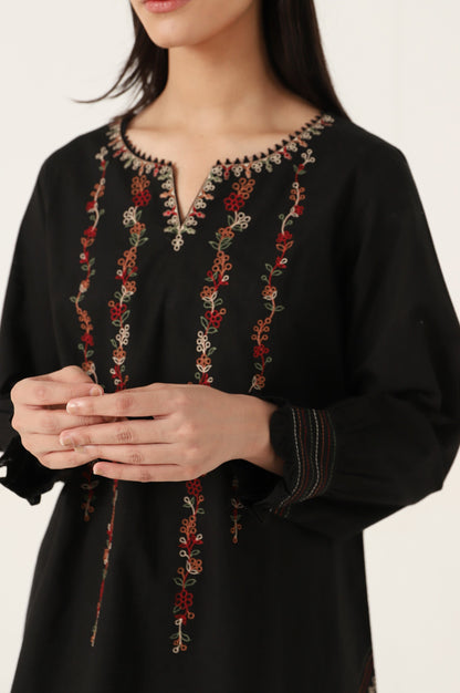 Stitched 1 Piece Embroidered Cotton Slub Top