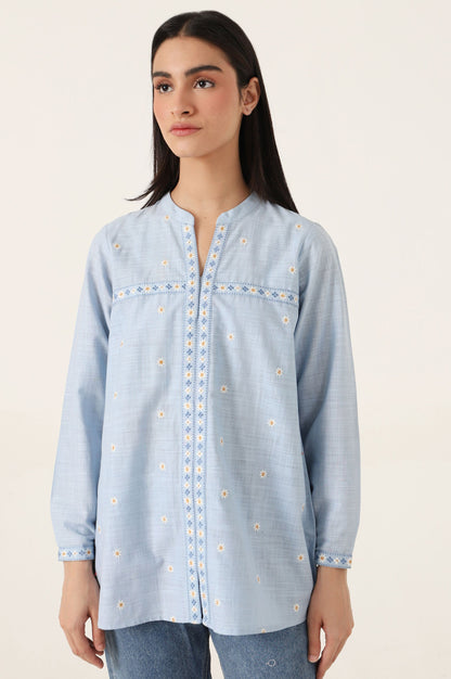 Stitched 1 Piece Embroidered Cotton Slub Top