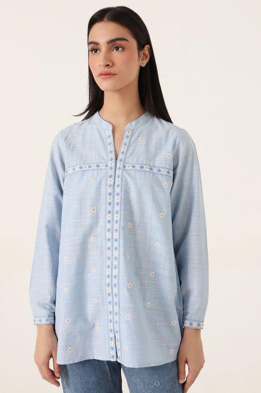 Stitched 1 Piece Embroidered Cotton Slub Top