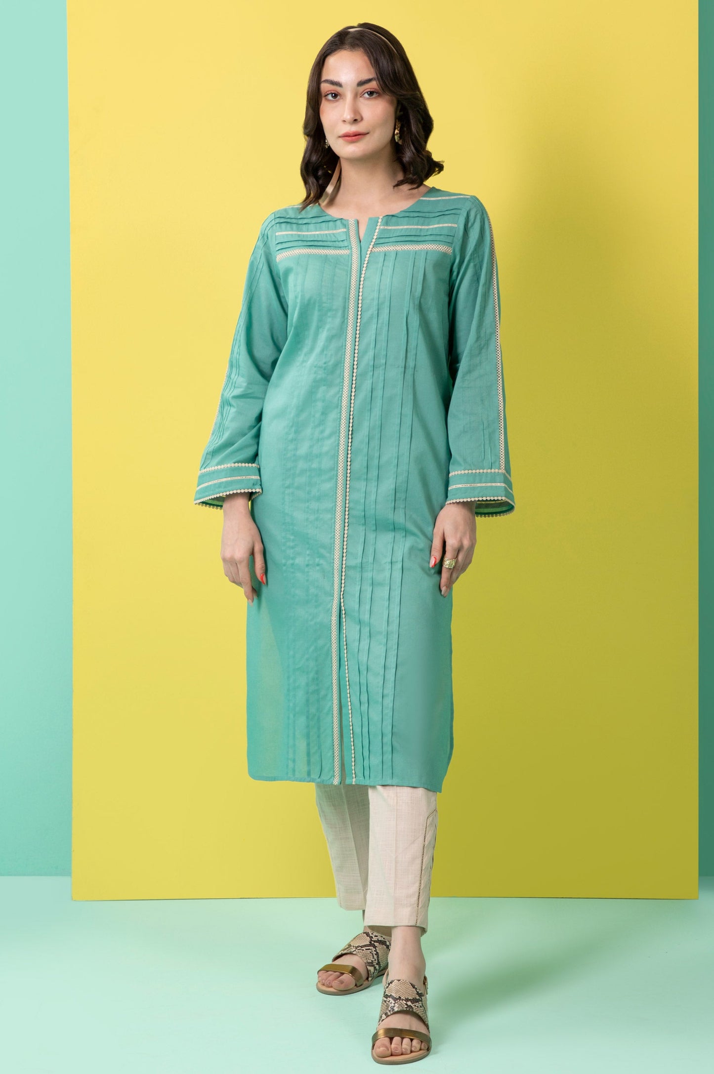 Stitched 1 Piece Embellished Cambric Shirt