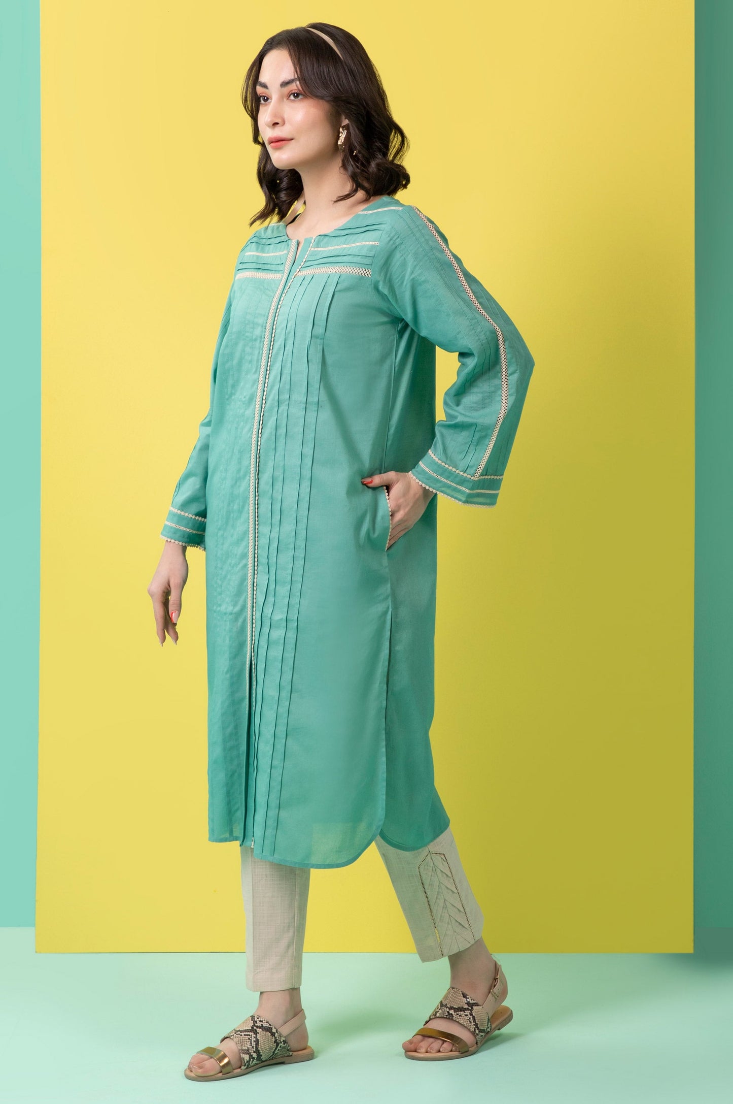 Stitched 1 Piece Embellished Cambric Shirt