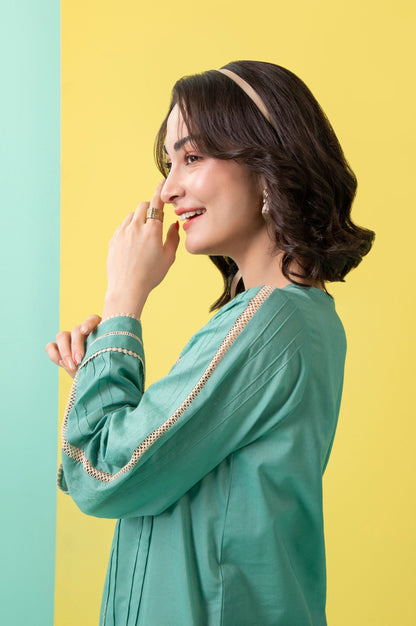 Stitched 1 Piece Embellished Cambric Shirt