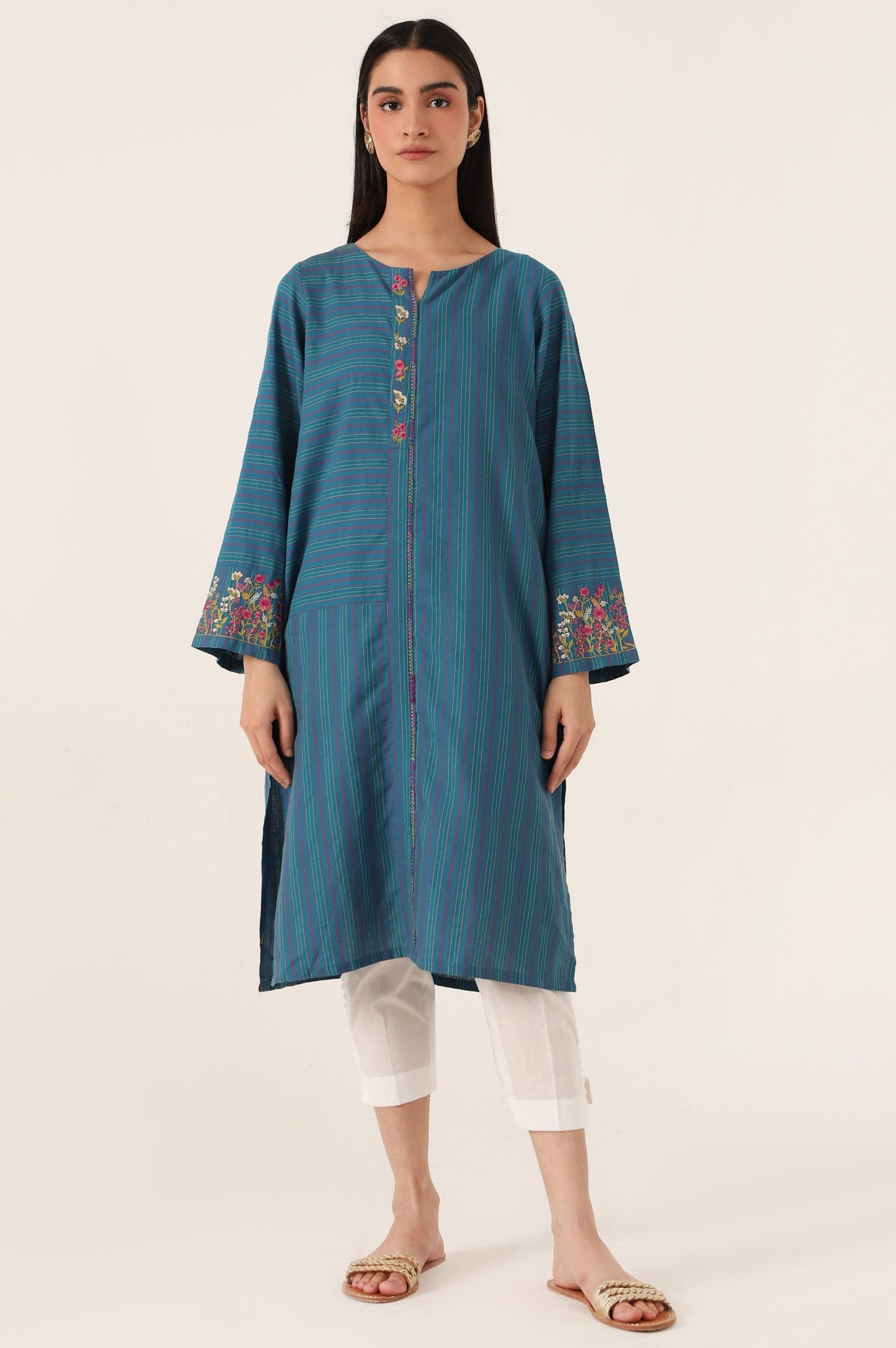 Stitched 1 Piece Embroidered Yarn Dyed Shirt