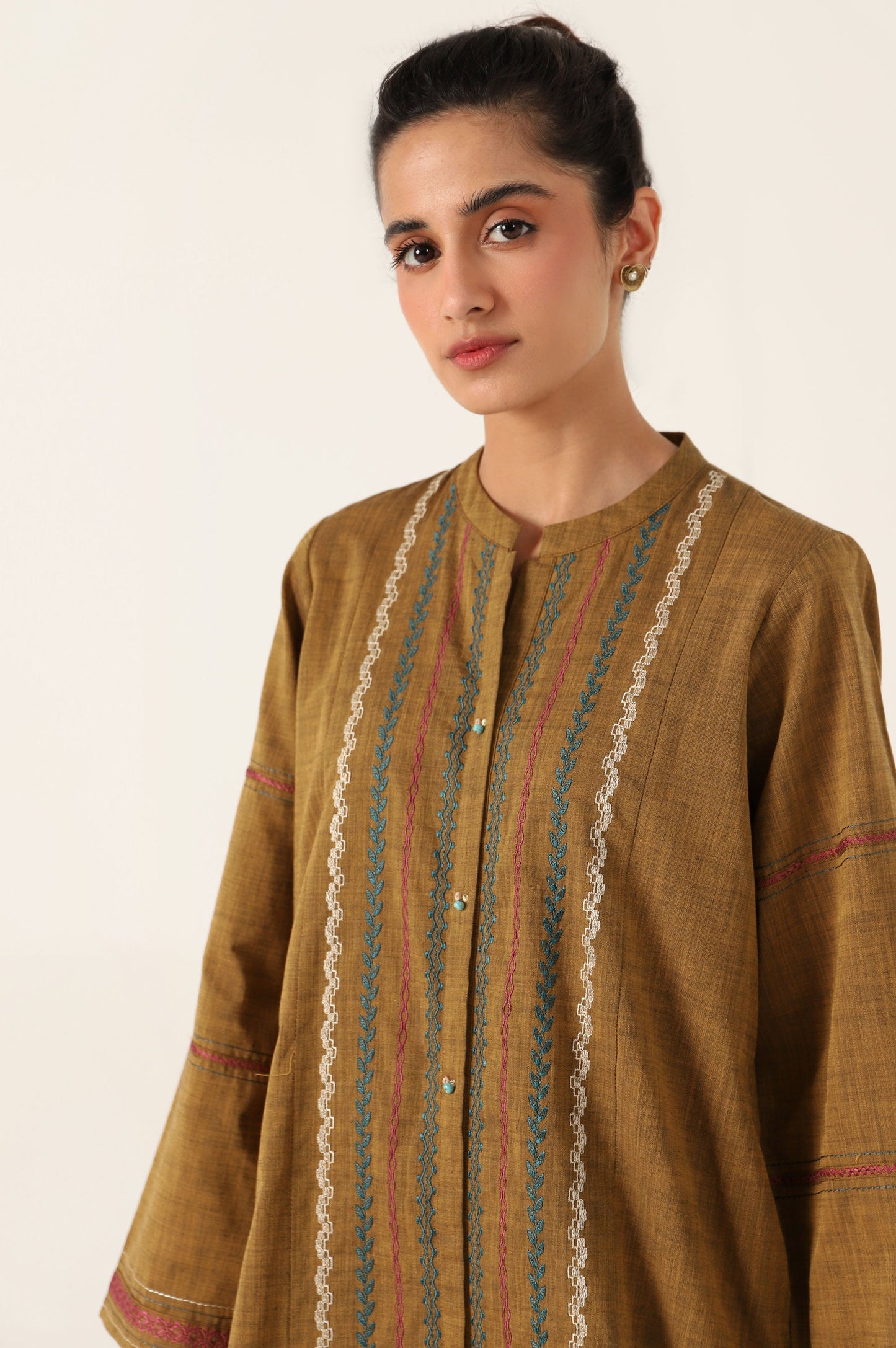 Stitched 1 Piece Embroidered Yarn Dyed Shirt