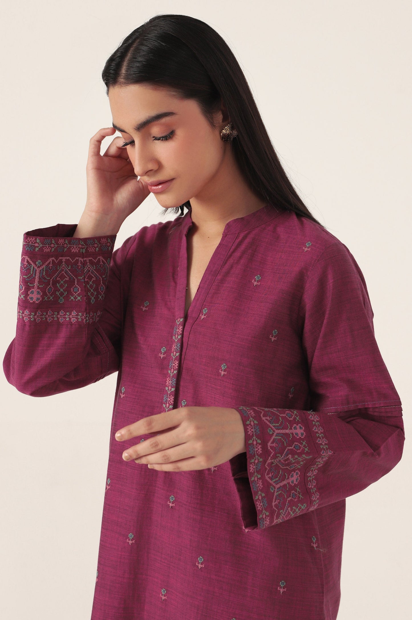 Stitched 1 Piece Embroidered Yarn Dyed Shirt