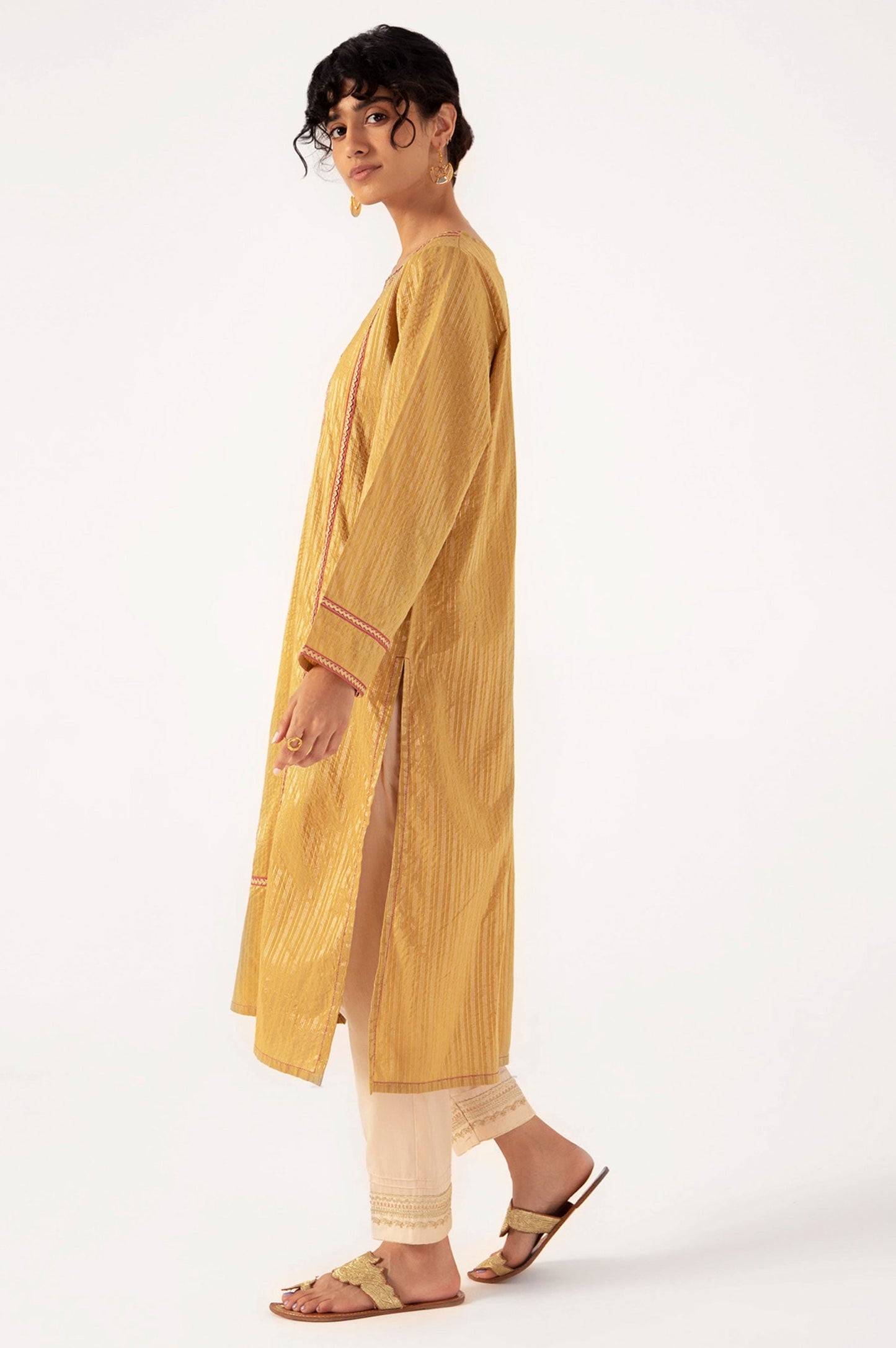 Stitched 1 Piece Embroidered Zari Lines Shirt