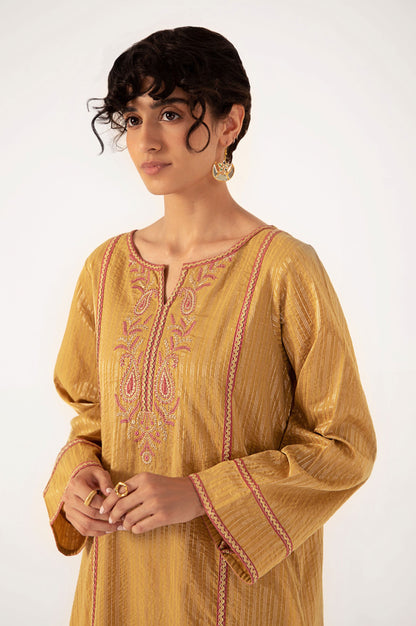 Stitched 1 Piece Embroidered Zari Lines Shirt