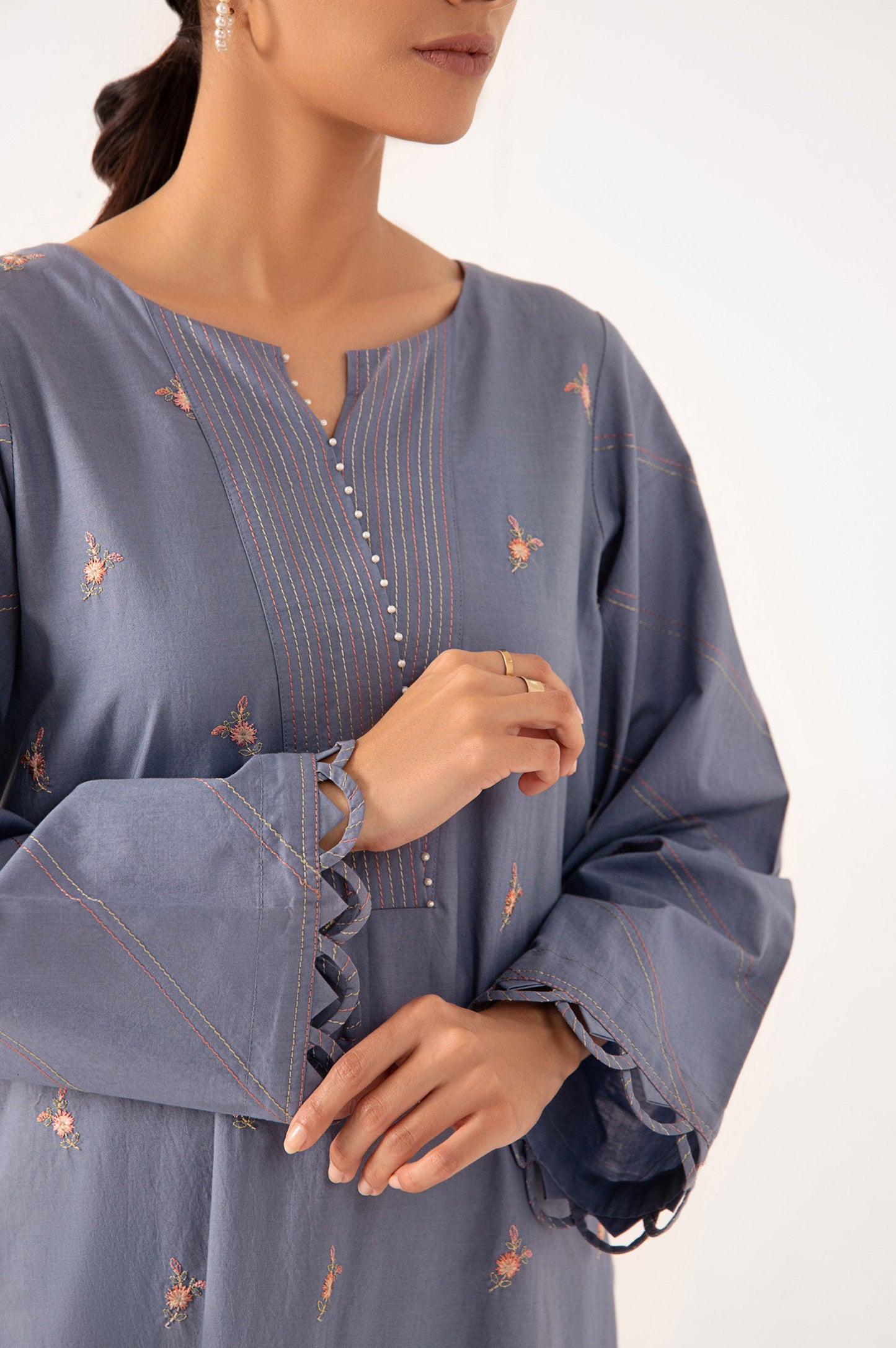 Stitched 1 Piece Embroidered Cambric Shirt