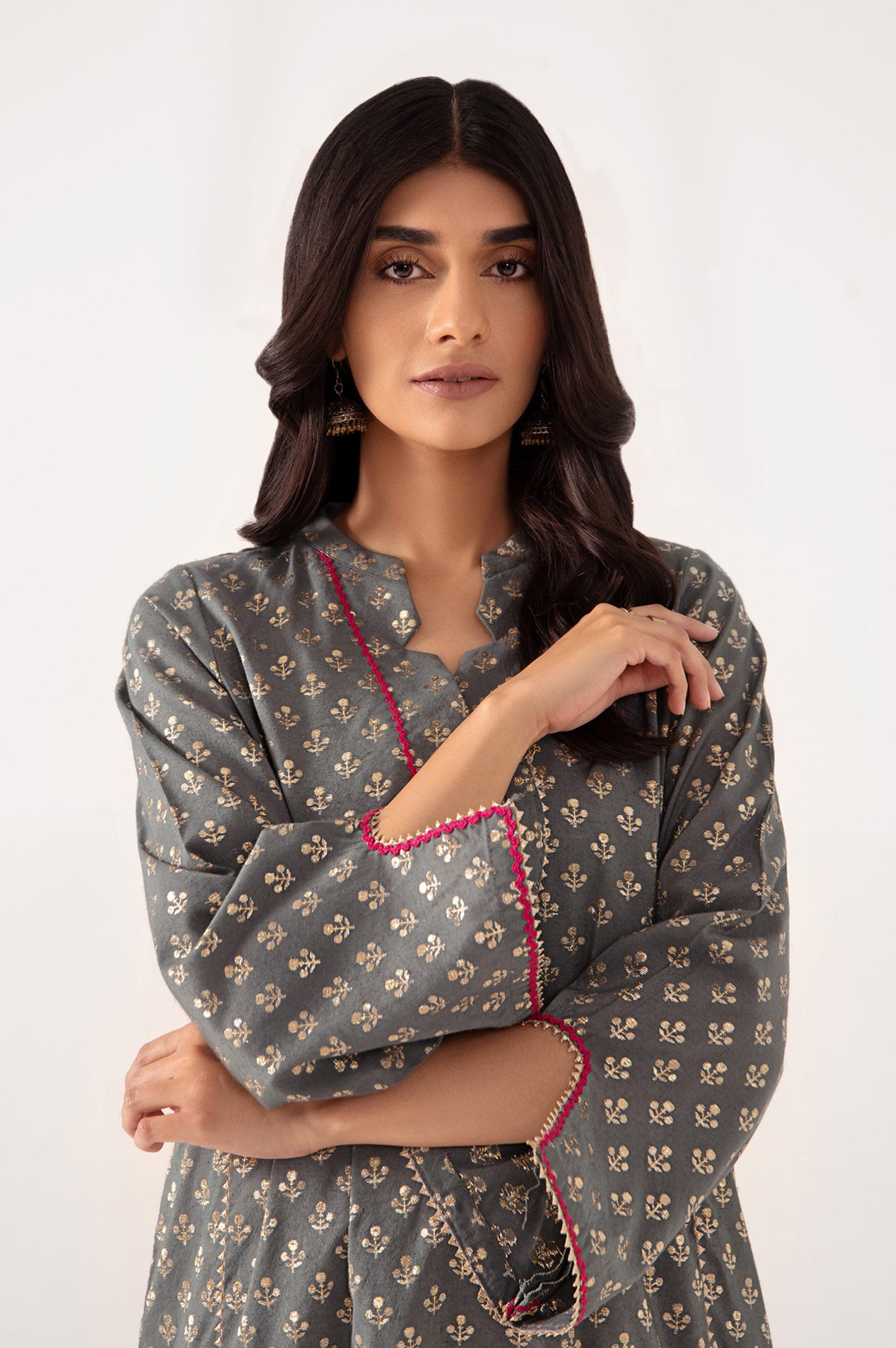 Stitched 1 Piece Embellished Jacquard Shirt