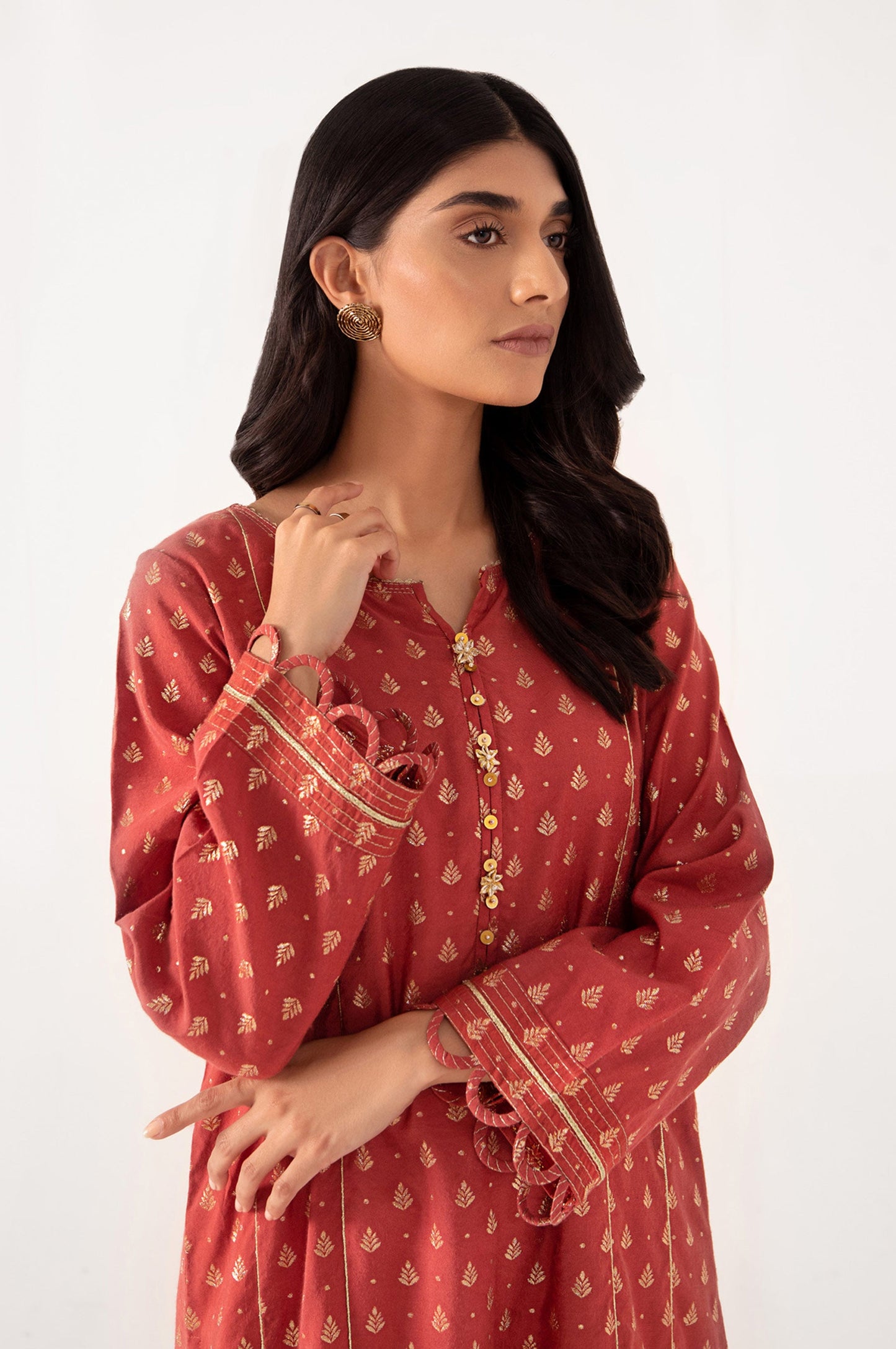 Stitched 1 Piece Embellished Jacquard Shirt