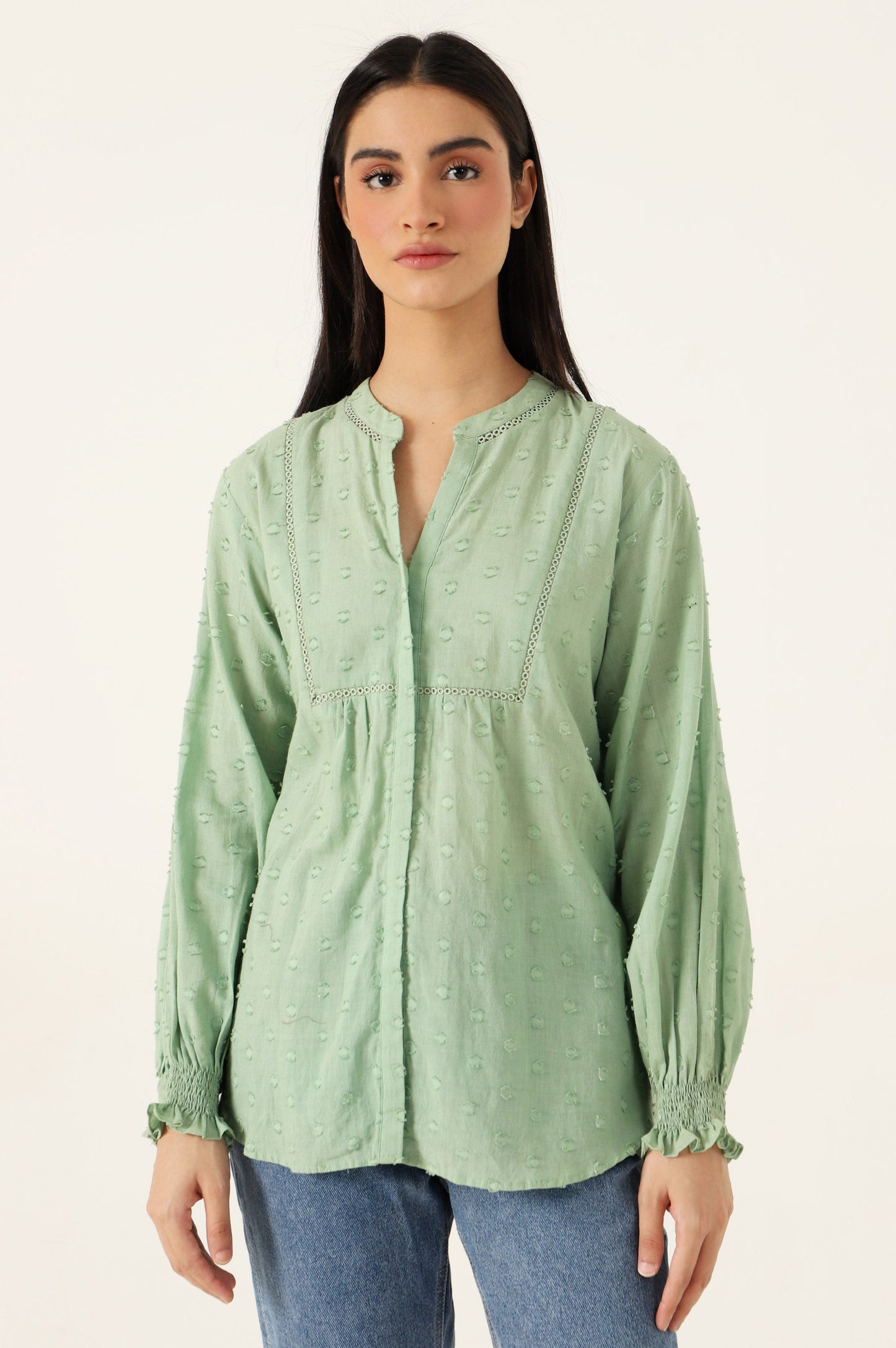Stitched 1 Piece Embellished Brochia Shirt