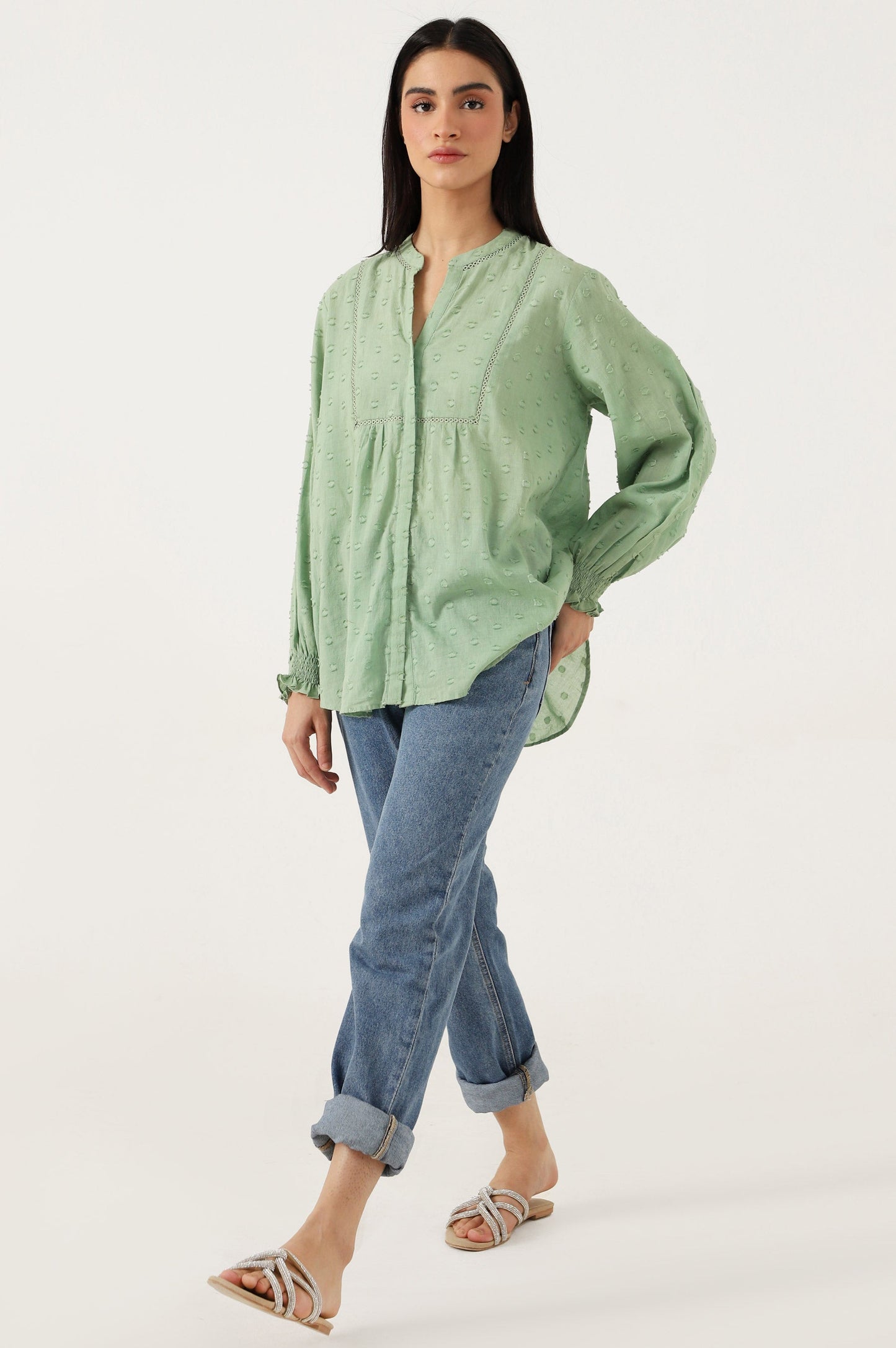 Stitched 1 Piece Embellished Brochia Shirt