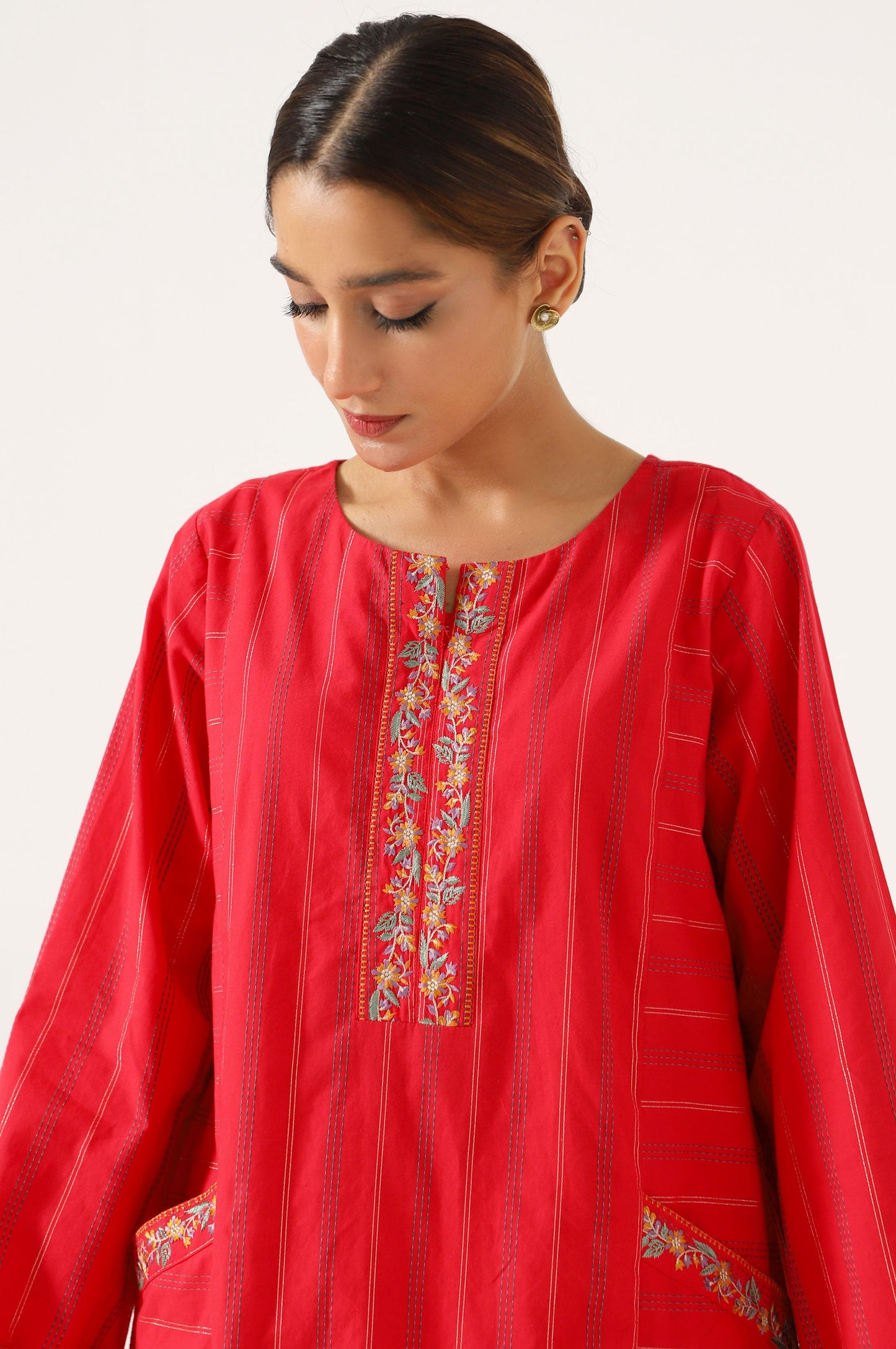 Stitched 1 Piece Embroidered Yarn Dyed Shirt