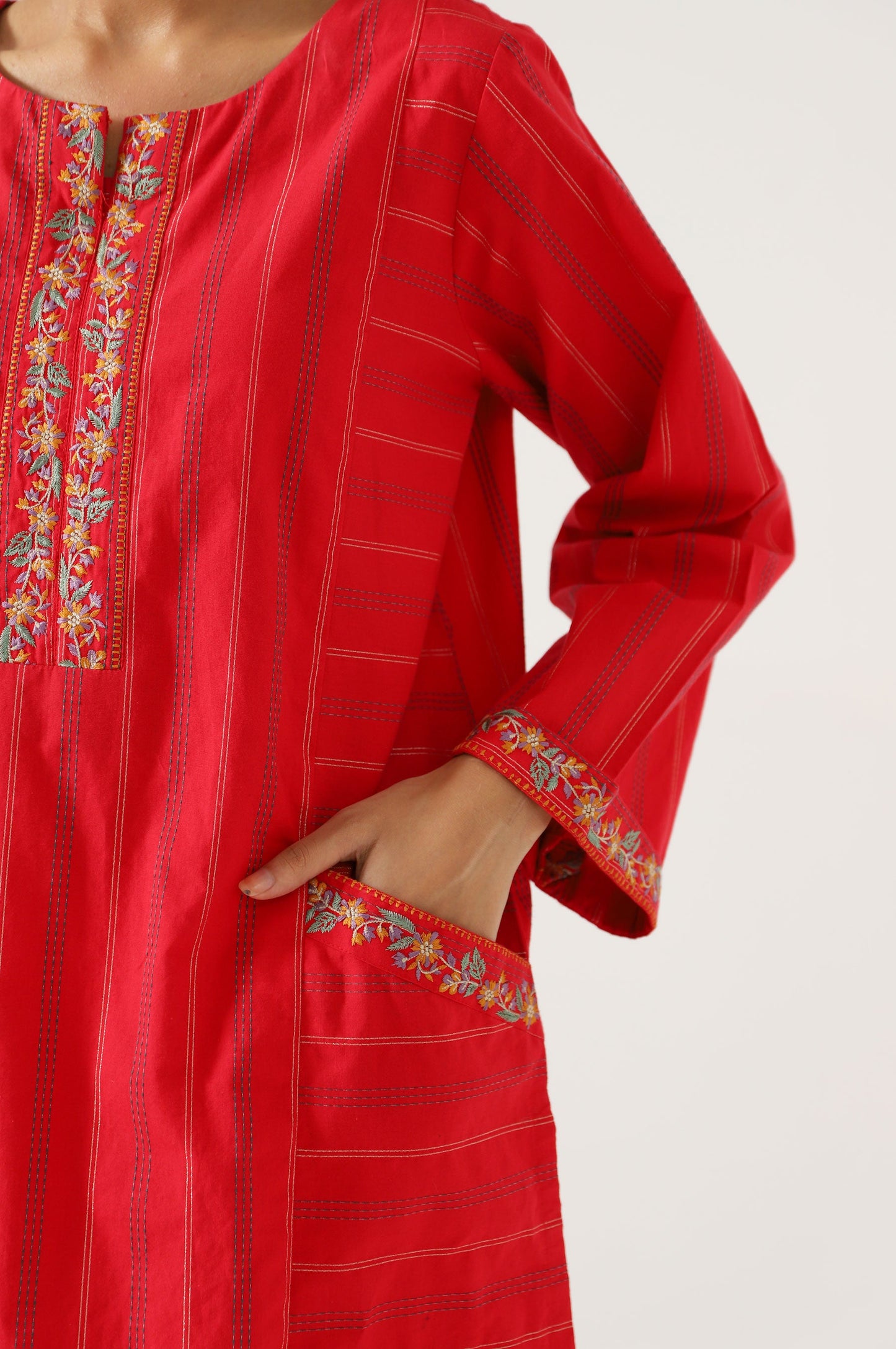 Stitched 1 Piece Embroidered Yarn Dyed Shirt