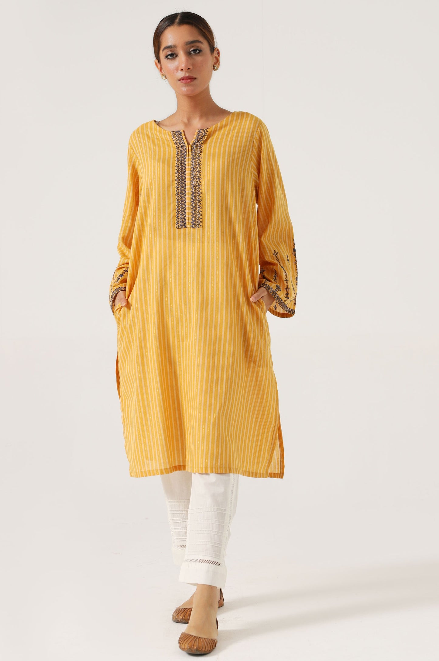 Stitched 1 Piece Embroidered Yarn Dyed Shirt