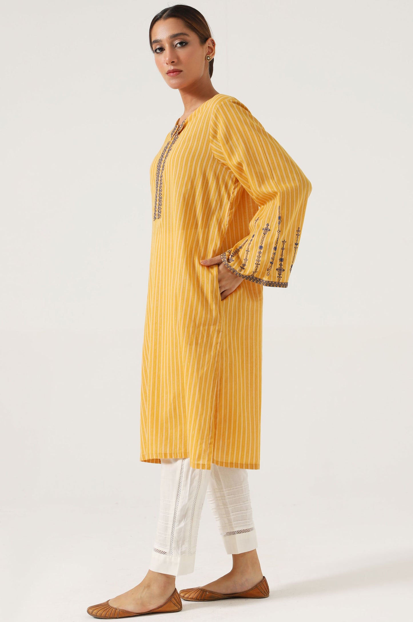 Stitched 1 Piece Embroidered Yarn Dyed Shirt