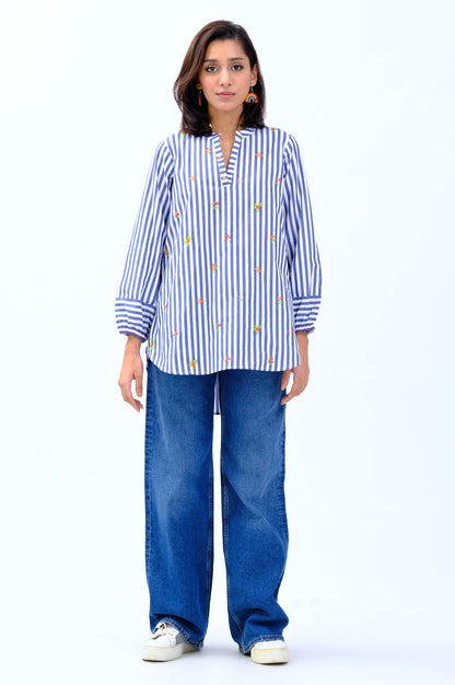 Stitched 1 Piece Embroidered Yarn Dyed Fusion Top