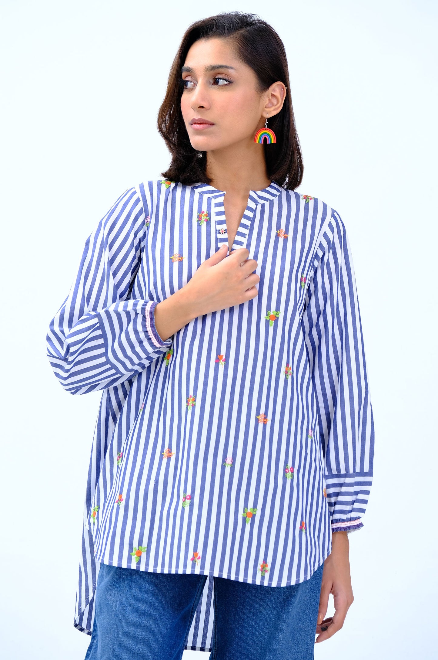 Stitched 1 Piece Embroidered Yarn Dyed Fusion Top