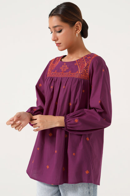 Stitched 1 Piece Embroidered Cambric Fusion Top