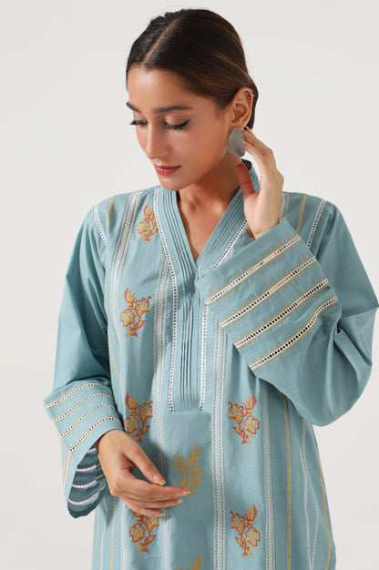 Stitched 1 Piece Embroidered Cambric Shirt