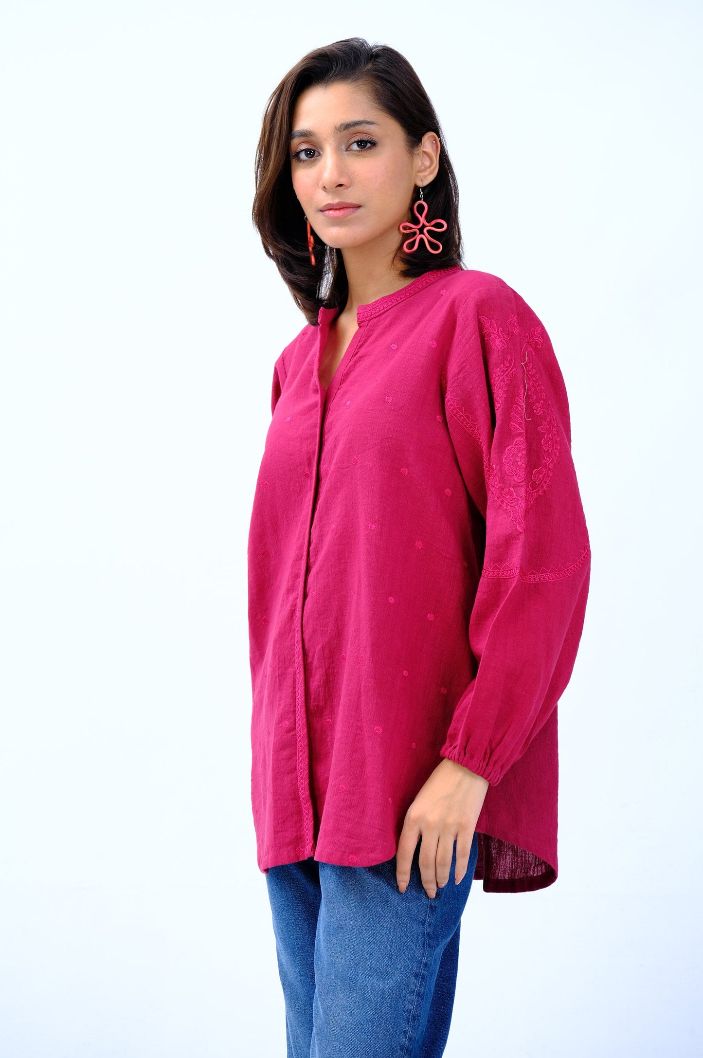 Stitched 1 Piece Embroidered Khaddar Fusion Top