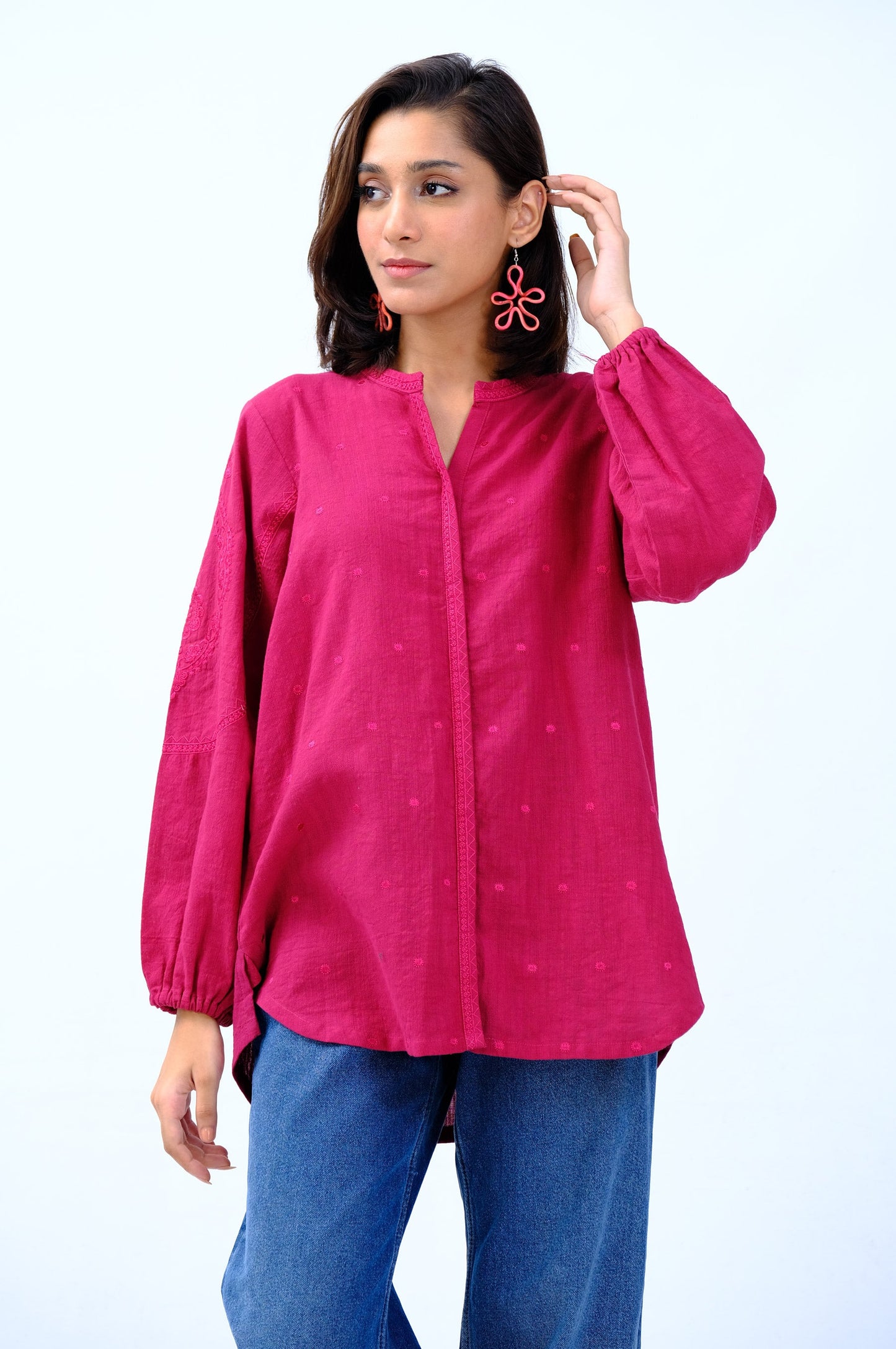 Stitched 1 Piece Embroidered Khaddar Fusion Top