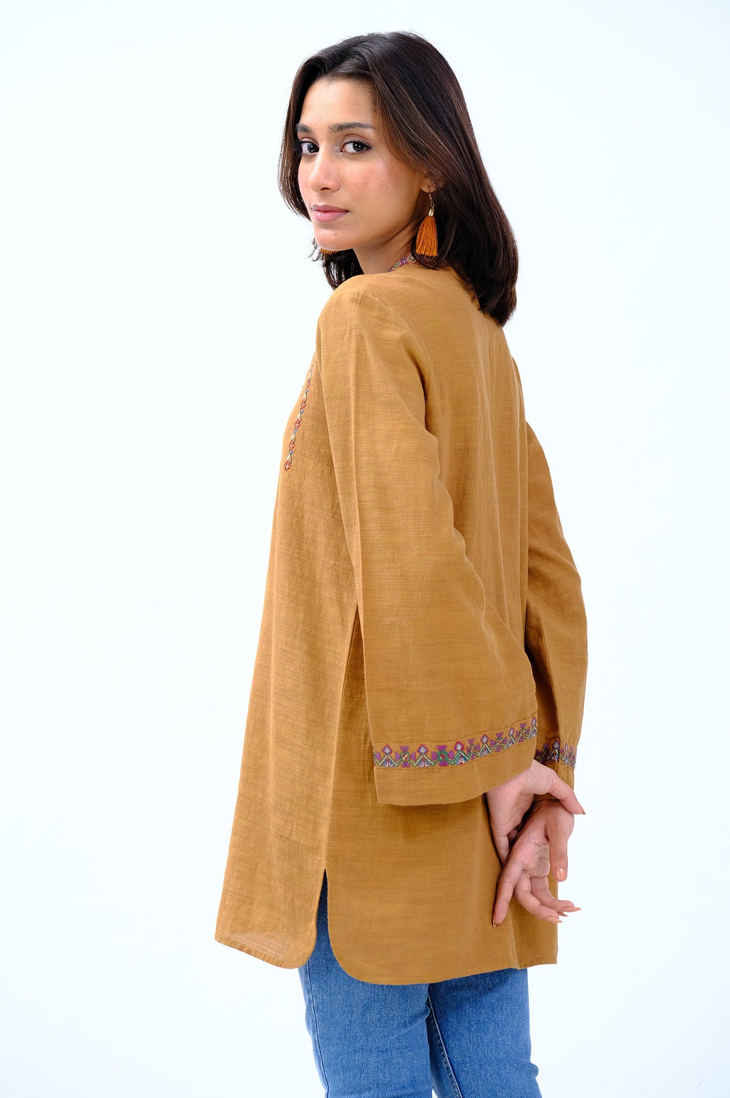 Stitched 1 Piece Embroidered Khaddar Fusion Top