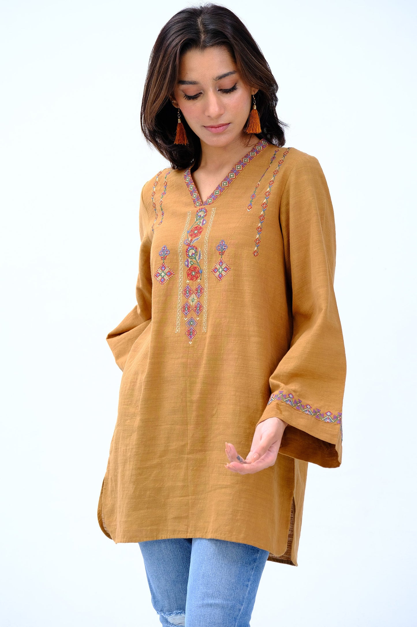 Stitched 1 Piece Embroidered Khaddar Fusion Top