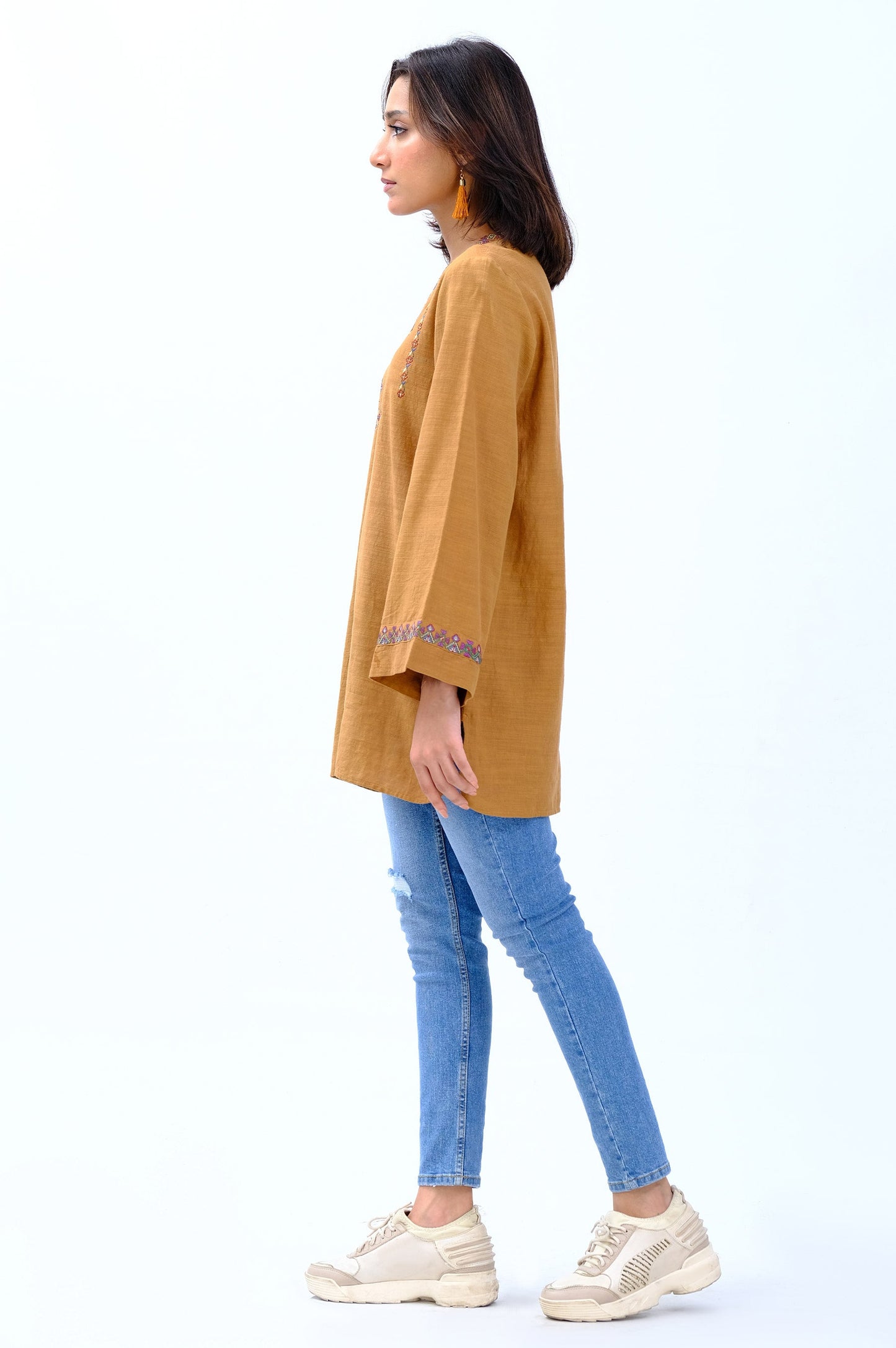 Stitched 1 Piece Embroidered Khaddar Fusion Top