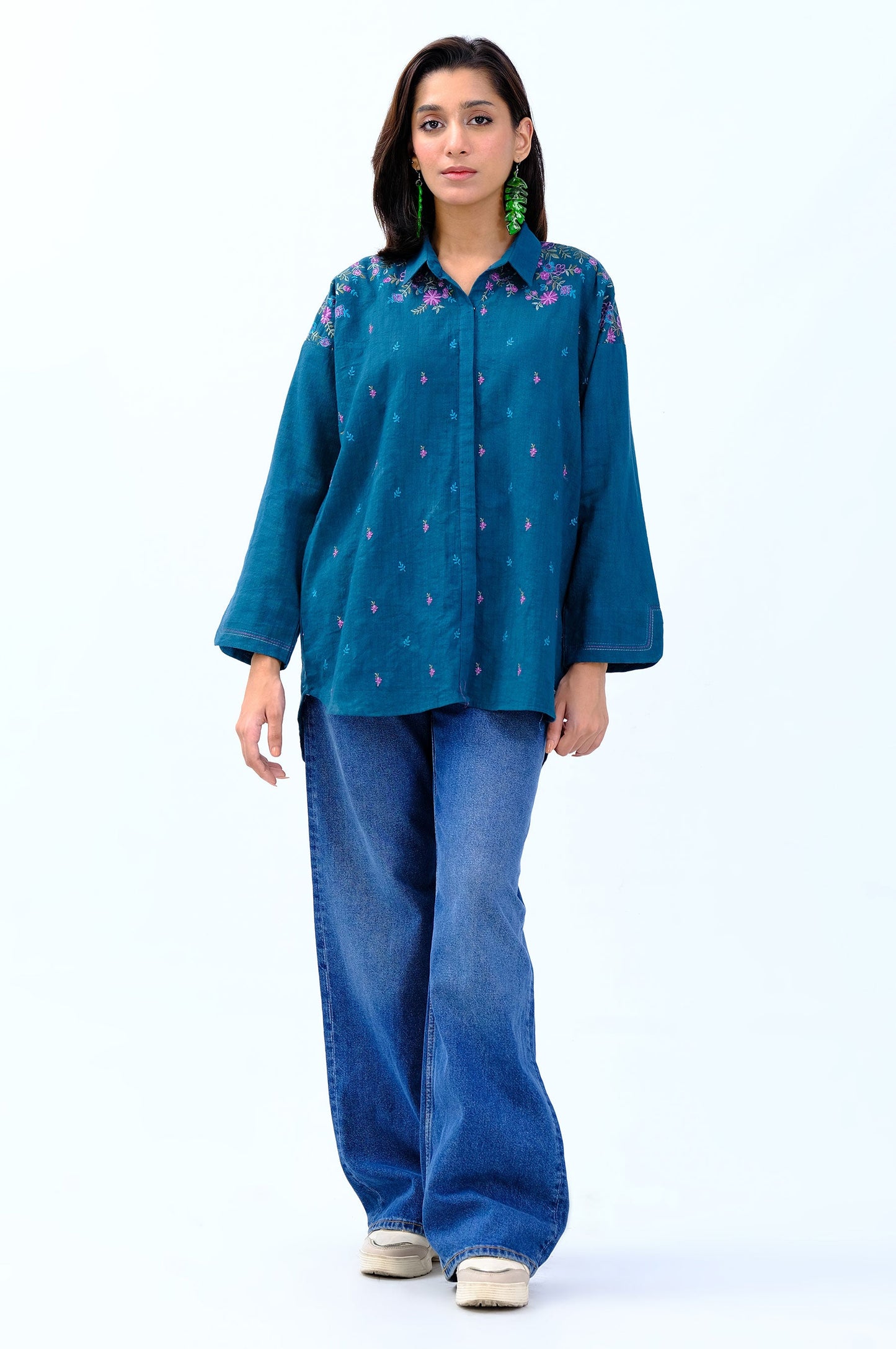 Stitched 1 Piece Embroidered Khaddar Fusion Top