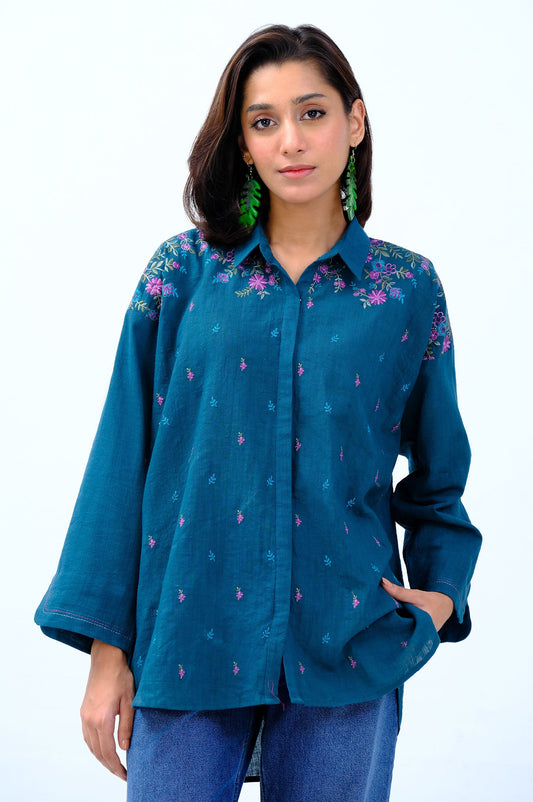 Stitched 1 Piece Embroidered Khaddar Fusion Top