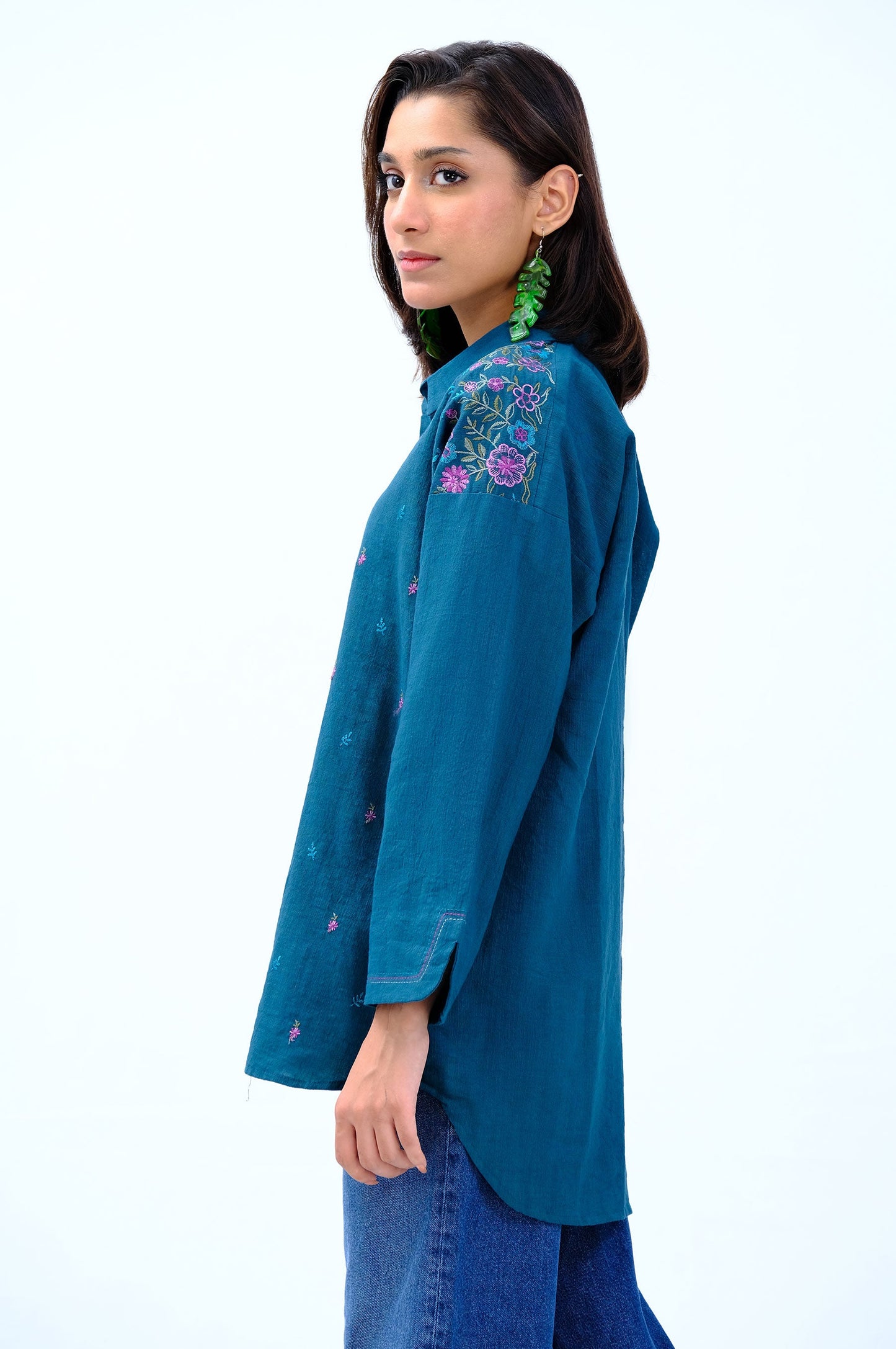 Stitched 1 Piece Embroidered Khaddar Fusion Top