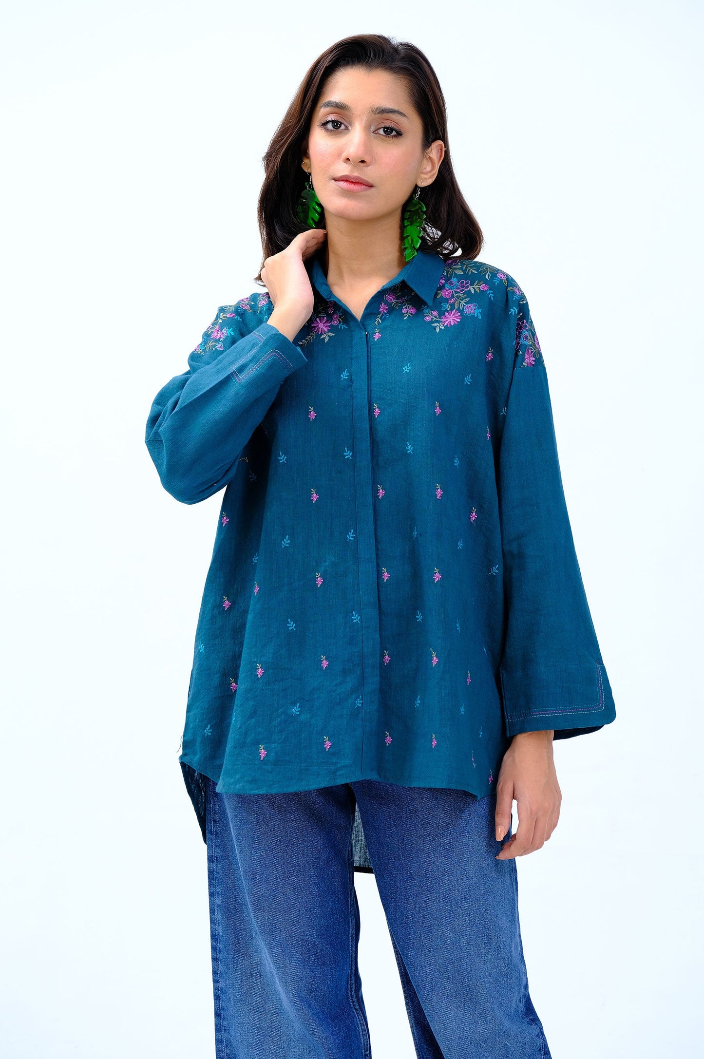 Stitched 1 Piece Embroidered Khaddar Fusion Top