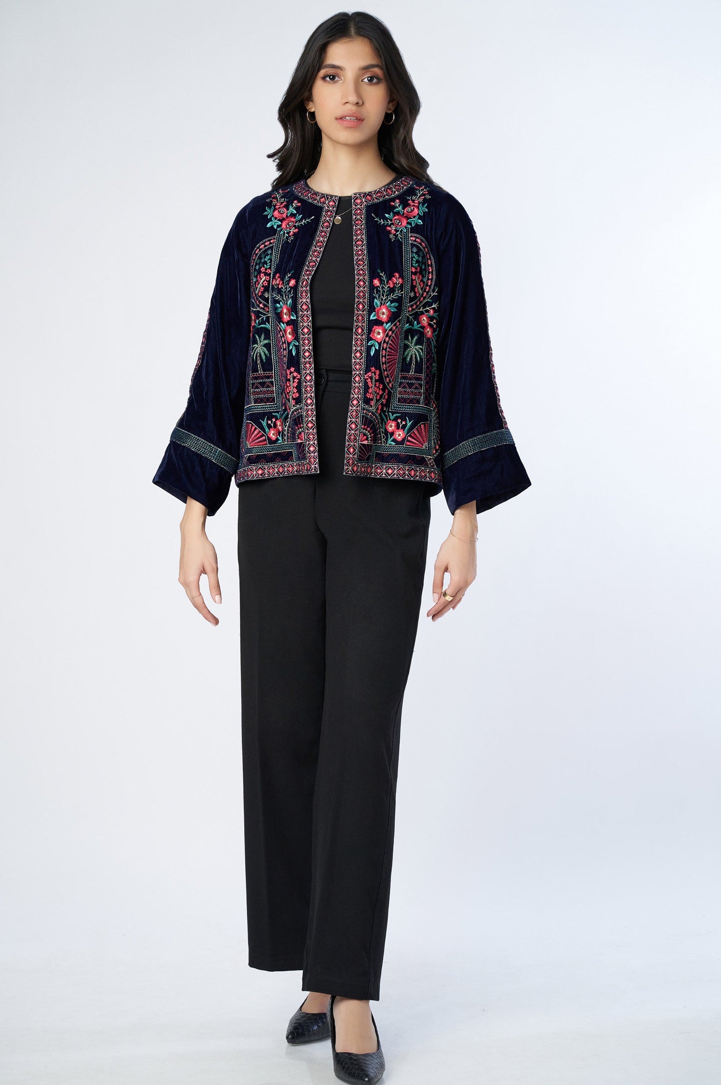 Stitched 1 Piece Embroidered Velvet Jacket