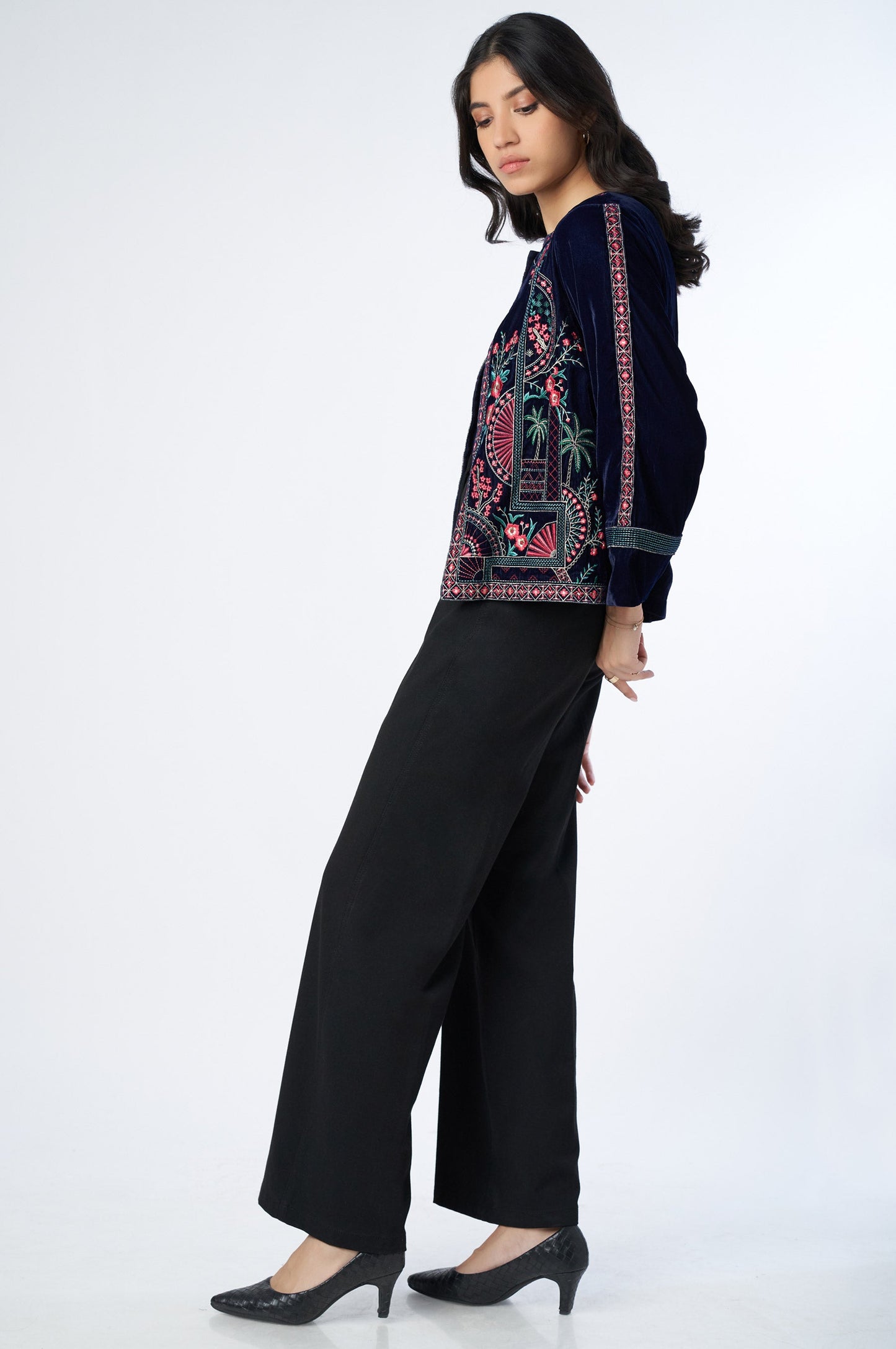 Stitched 1 Piece Embroidered Velvet Jacket