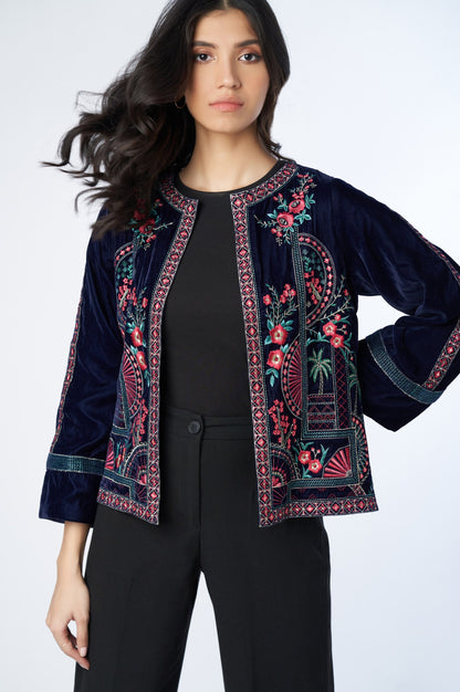 Stitched 1 Piece Embroidered Velvet Jacket